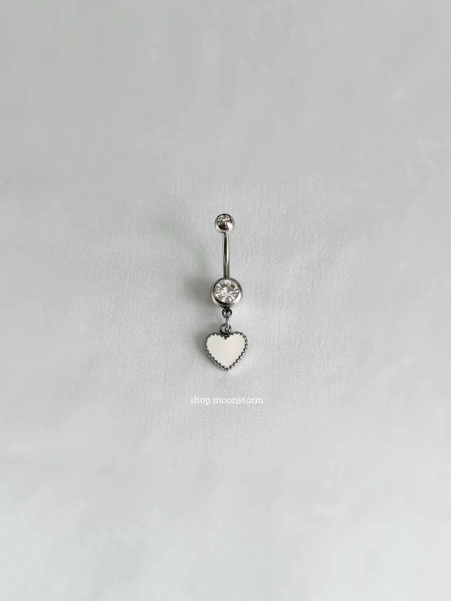 White Heart Belly Ring (Silver Version)
