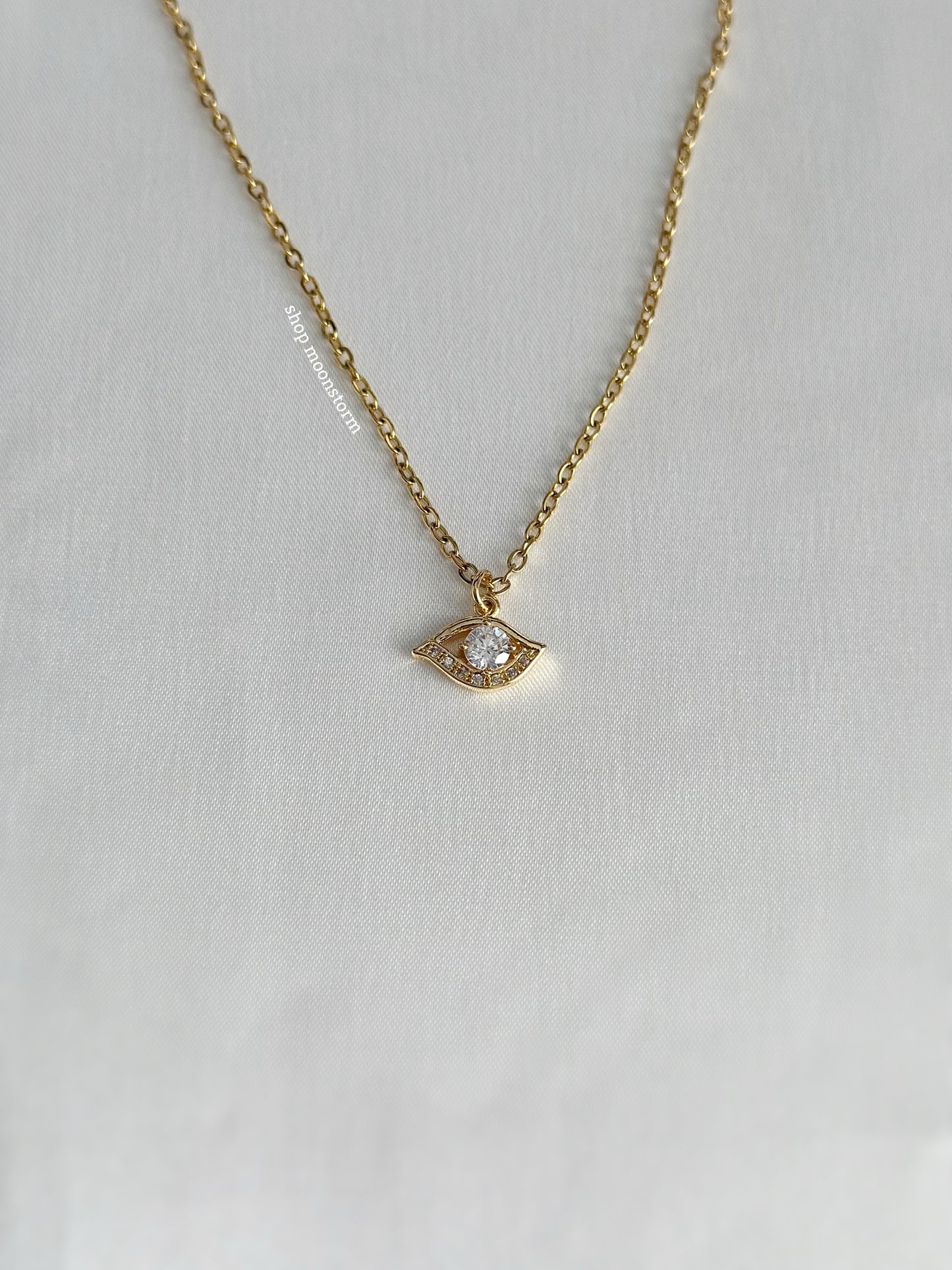 CZ Gold Evil Eye Necklace