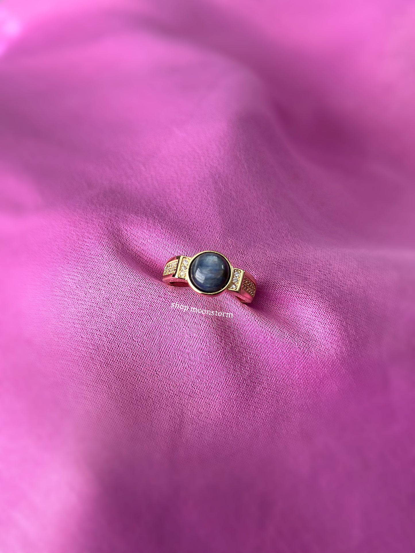 Gold Blue Tiger Stone Ring