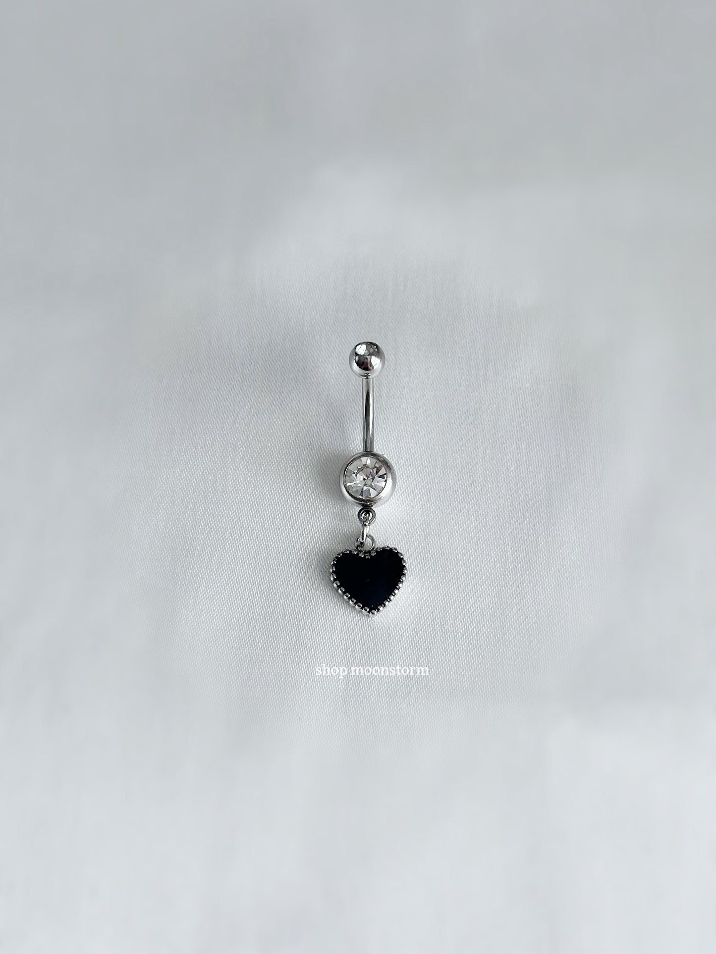Black Heart Belly Ring (Silver Version)