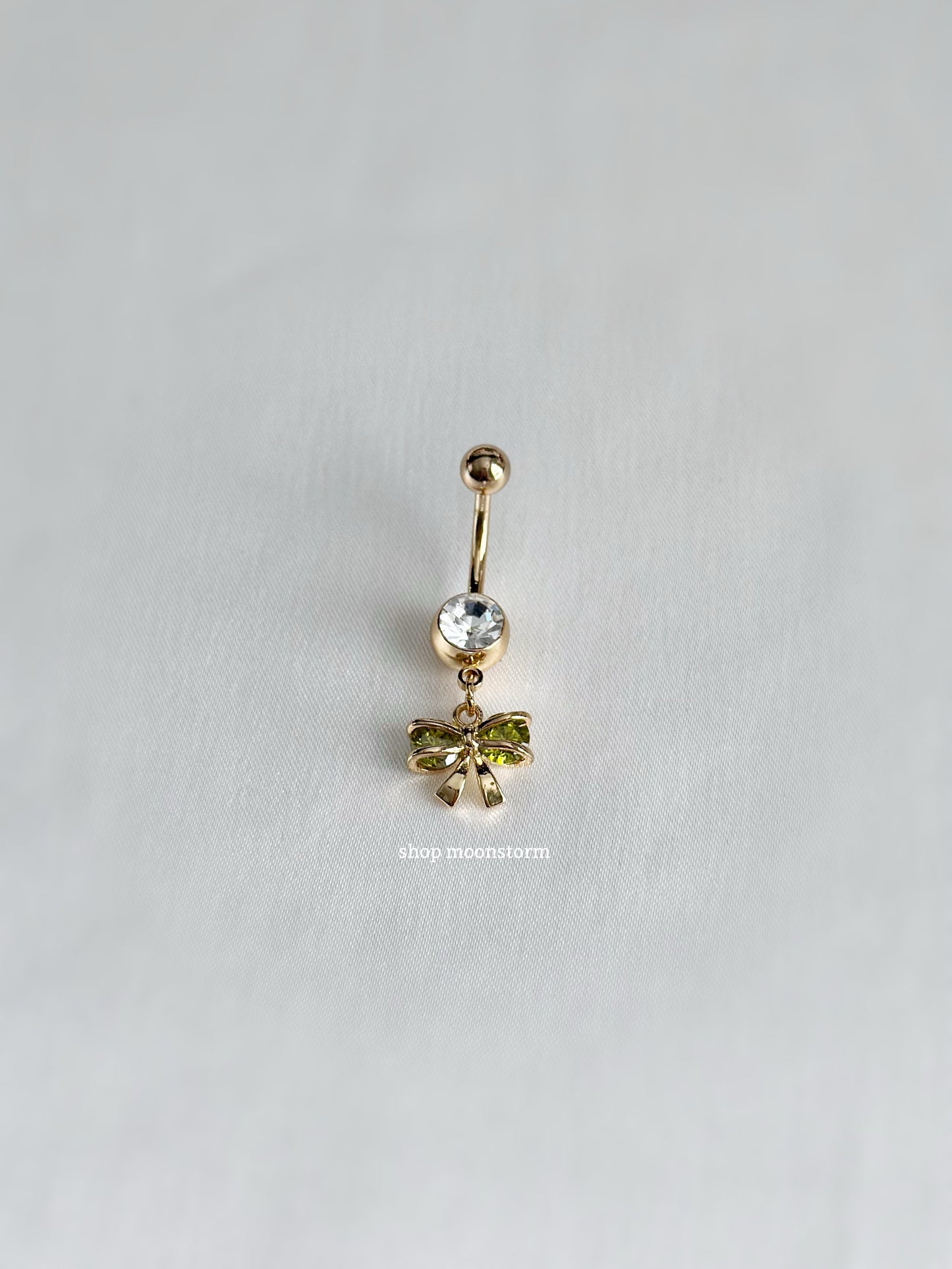 Green Ribbon Bow Belly Ring