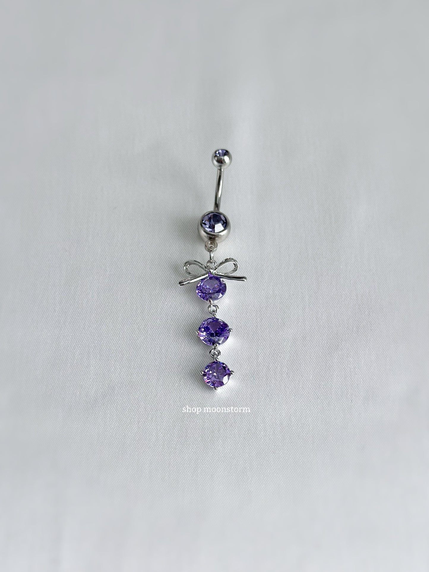 Amethyst Ribbon Bow Dangle Belly Ring