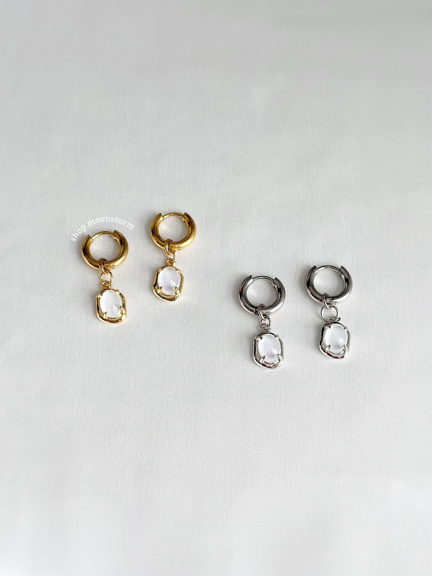 Gold Opal Amulet Hoop Earrings