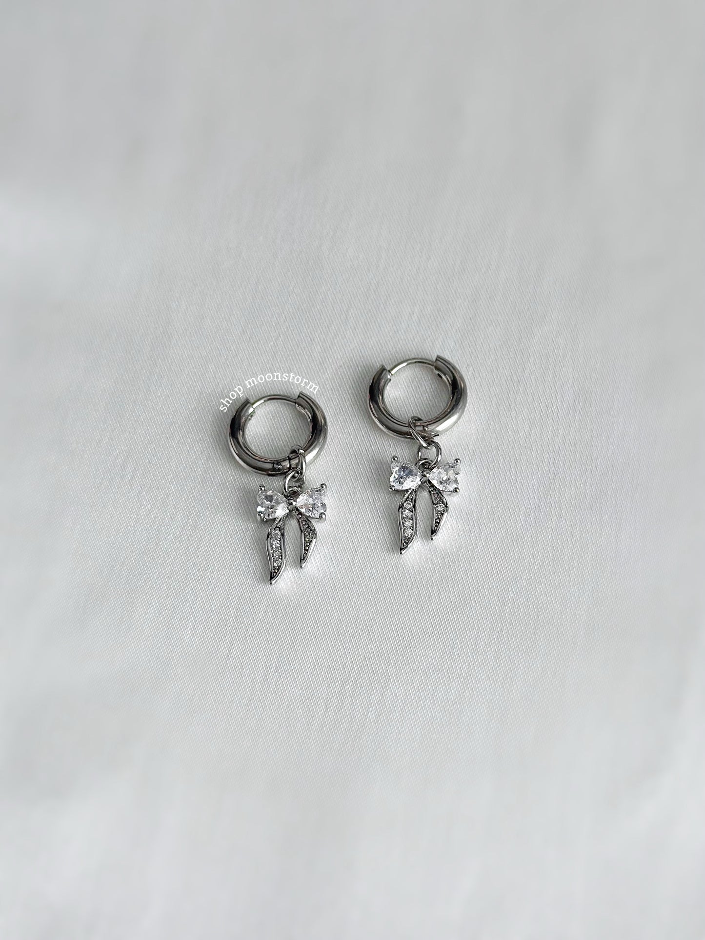 Darling Ribbon Bow Hoop Earrings (Silver Version)