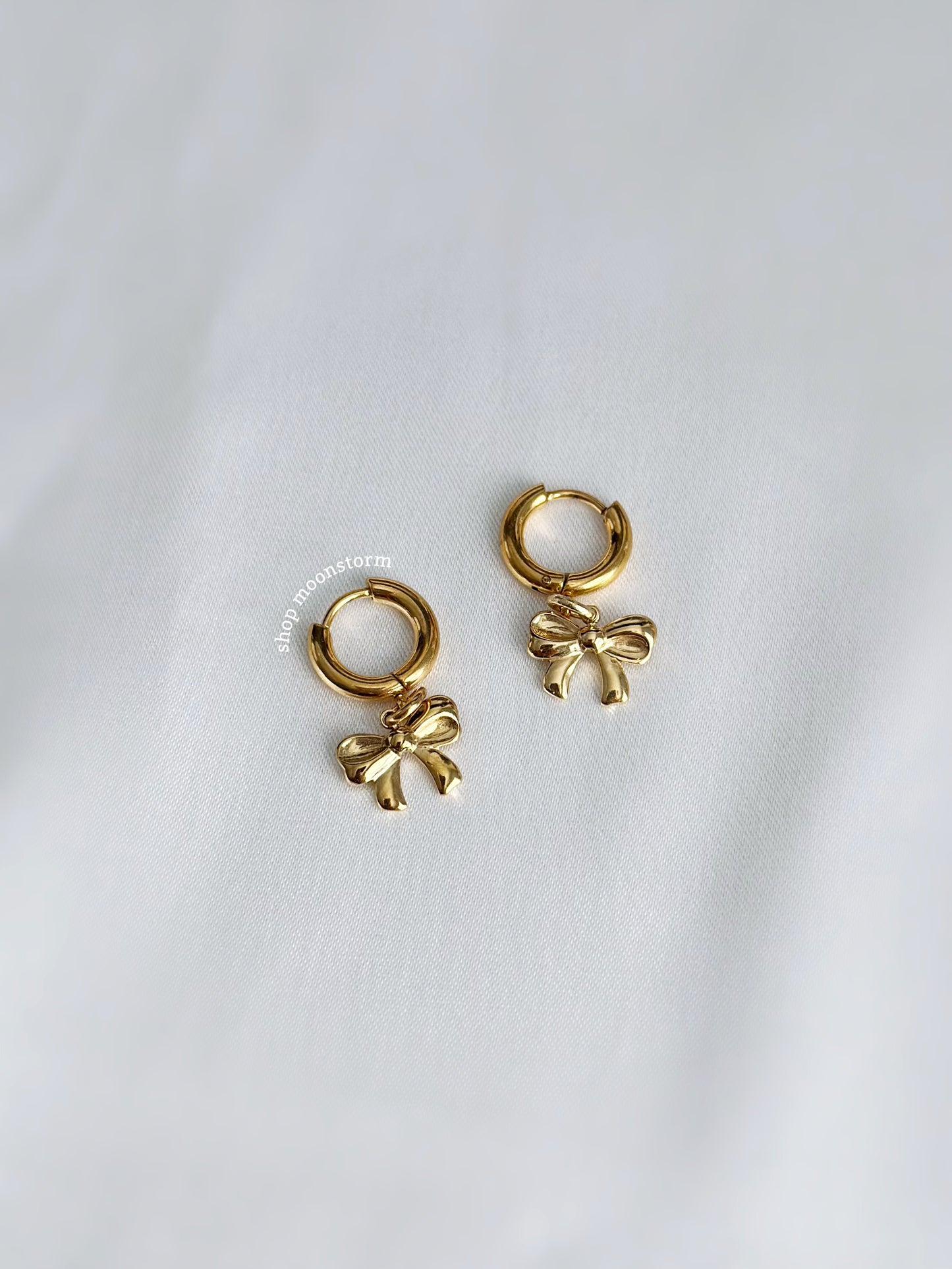 Gold Ribbon Bow Hoop Earrings