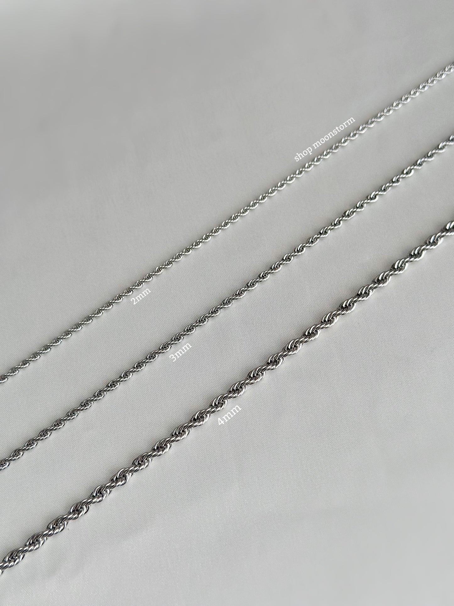 4mm Silver Rope Chain Necklace