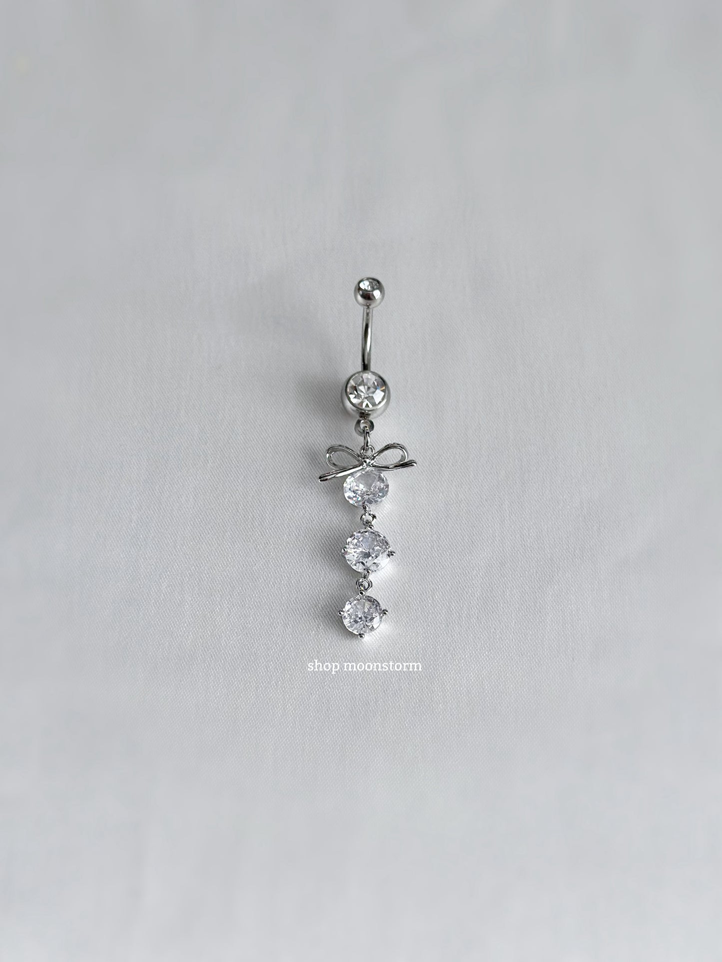 Silver Clear Ribbon Bow Dangle Belly Ring