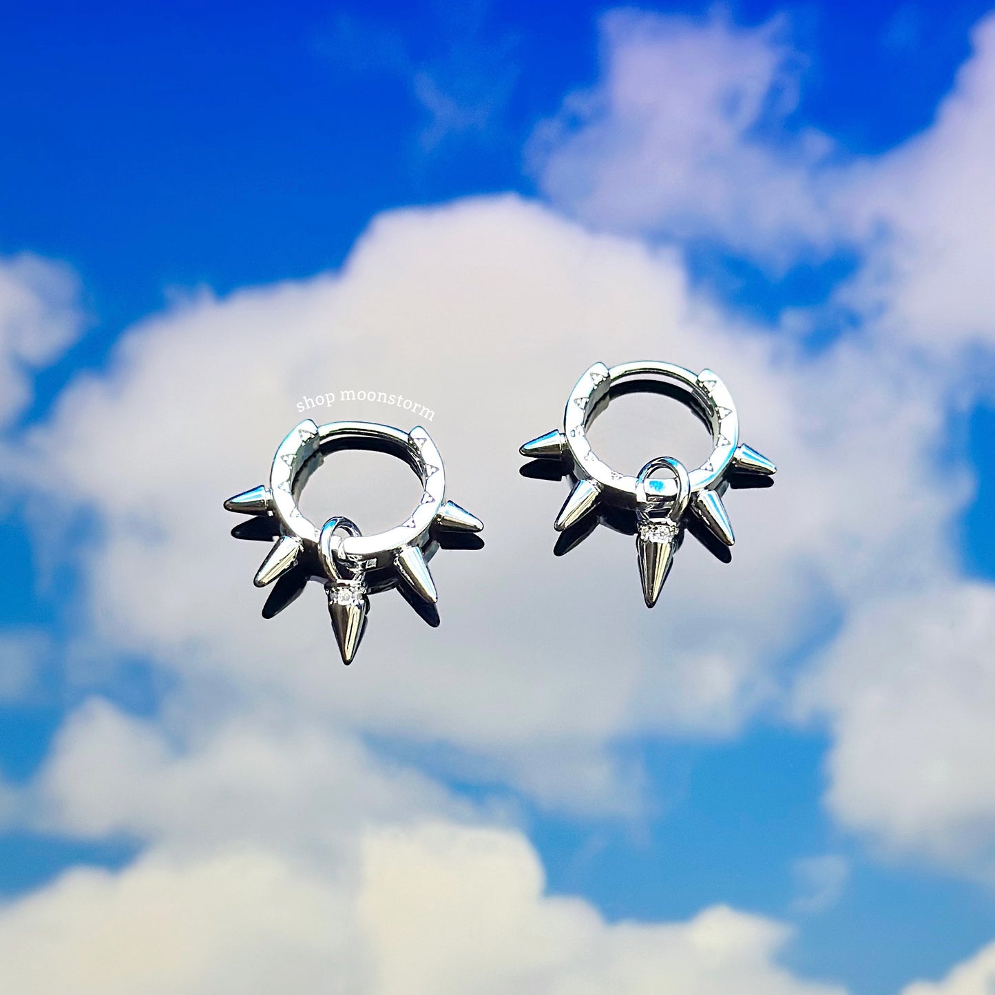 Silver Mega Spike Hoop Earrings