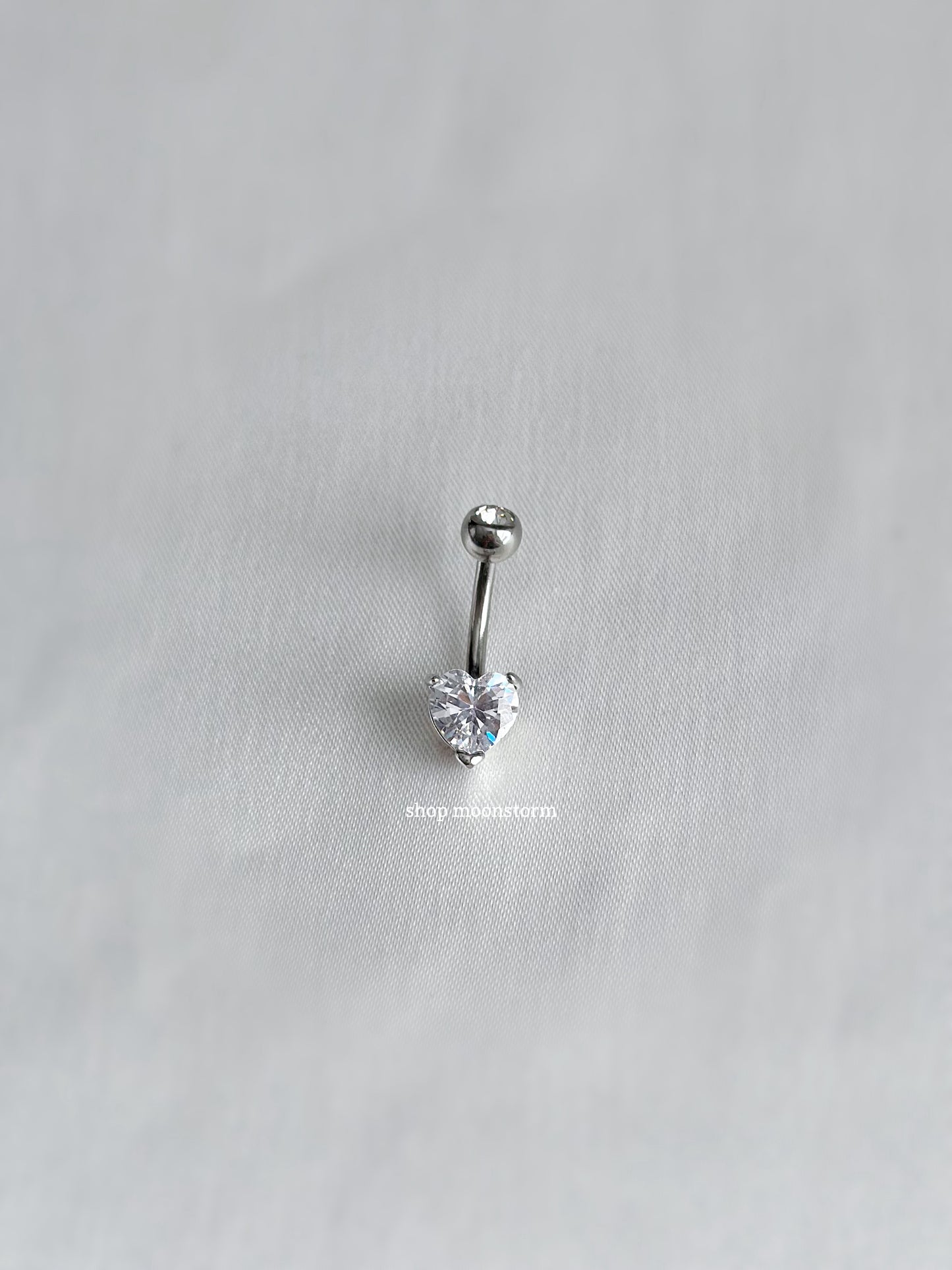 Silver Clear Heart Belly Ring