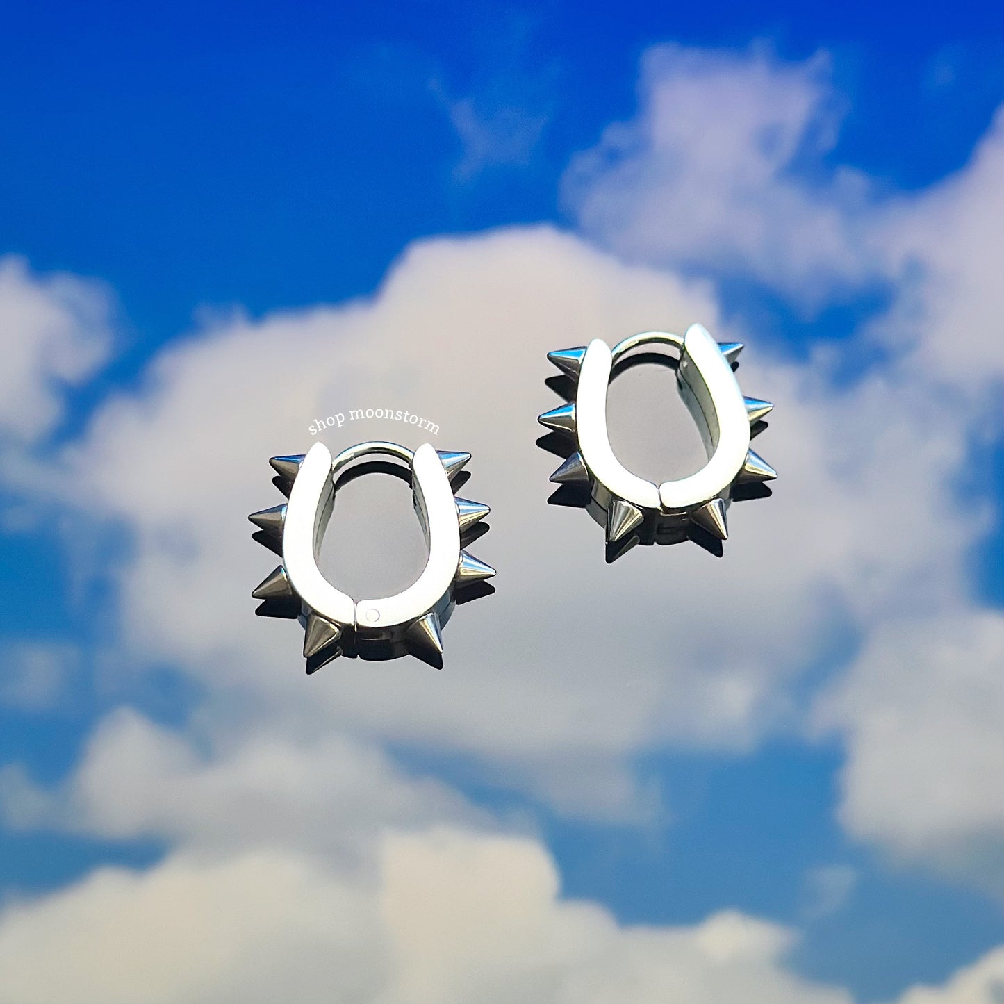 Silver Spike Oval Hoop Earrings