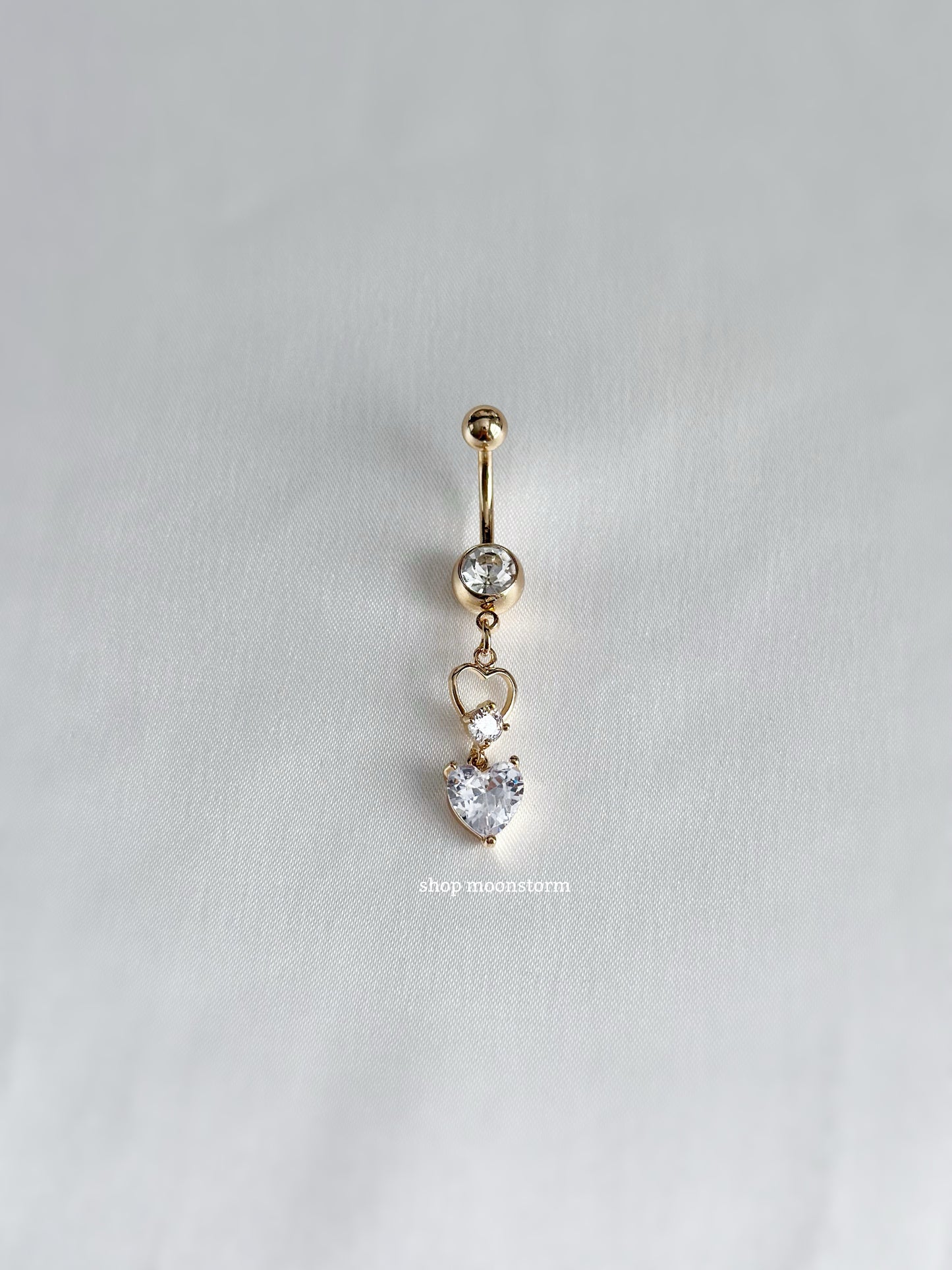 Gold Clear Quartz Heart Dangle Belly Ring