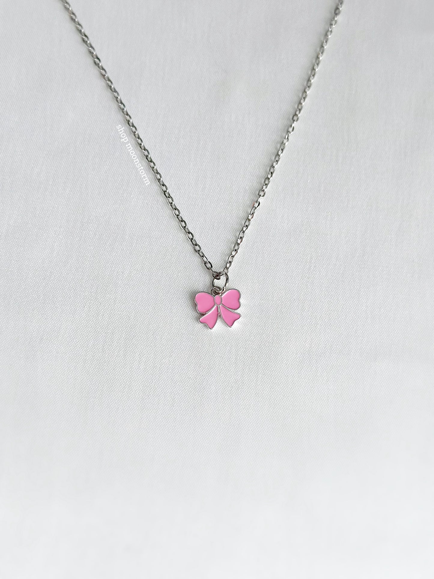 Bubblegum Pink Ribbon Bow Necklace