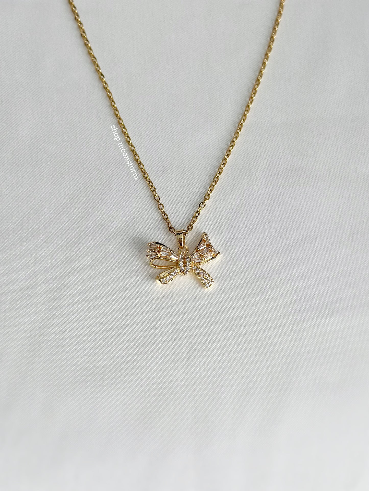 Baguette Ribbon Bow Necklace Pack (Set of Two)