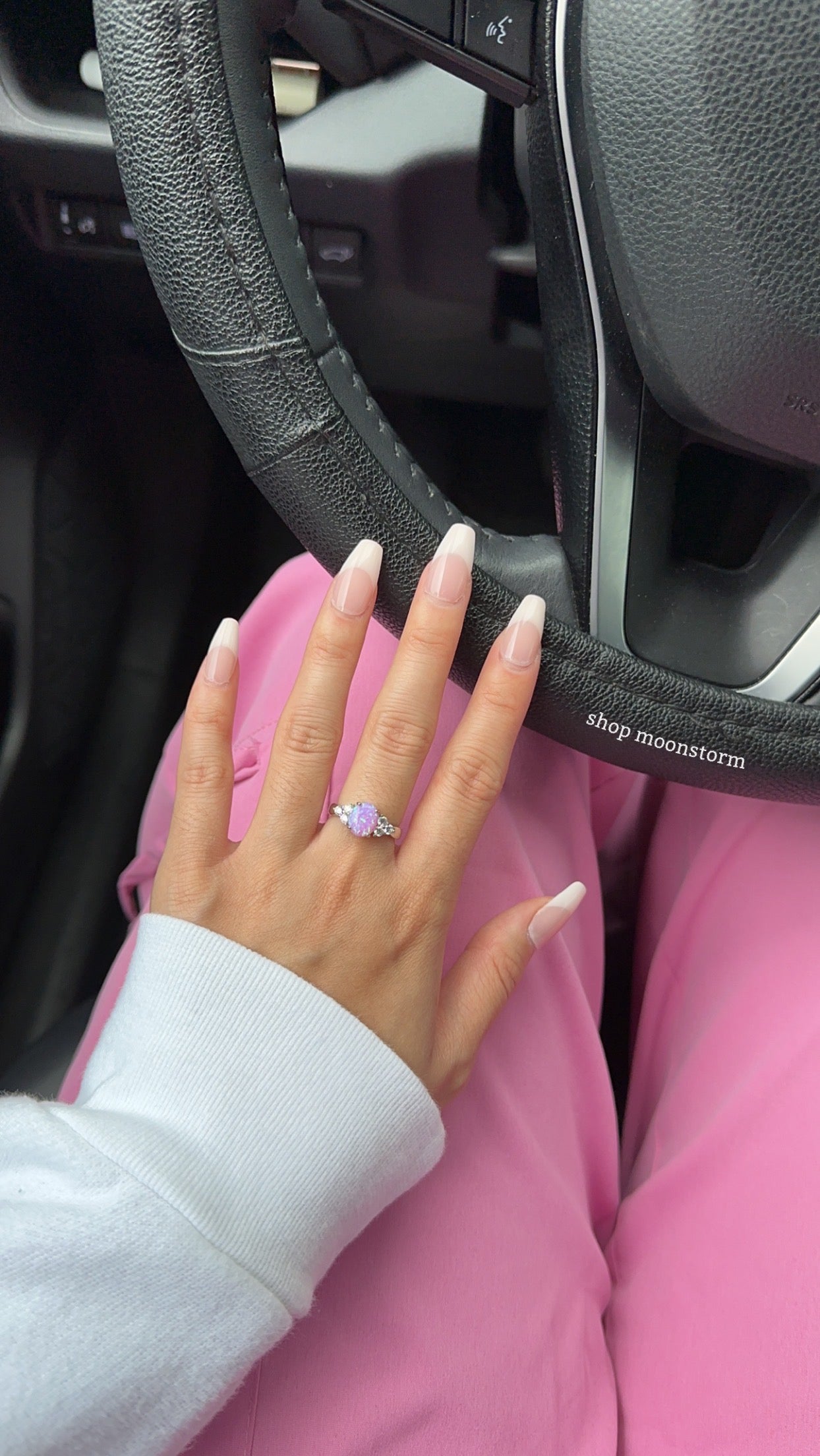 Iridescent Pink Oval Opal Ring