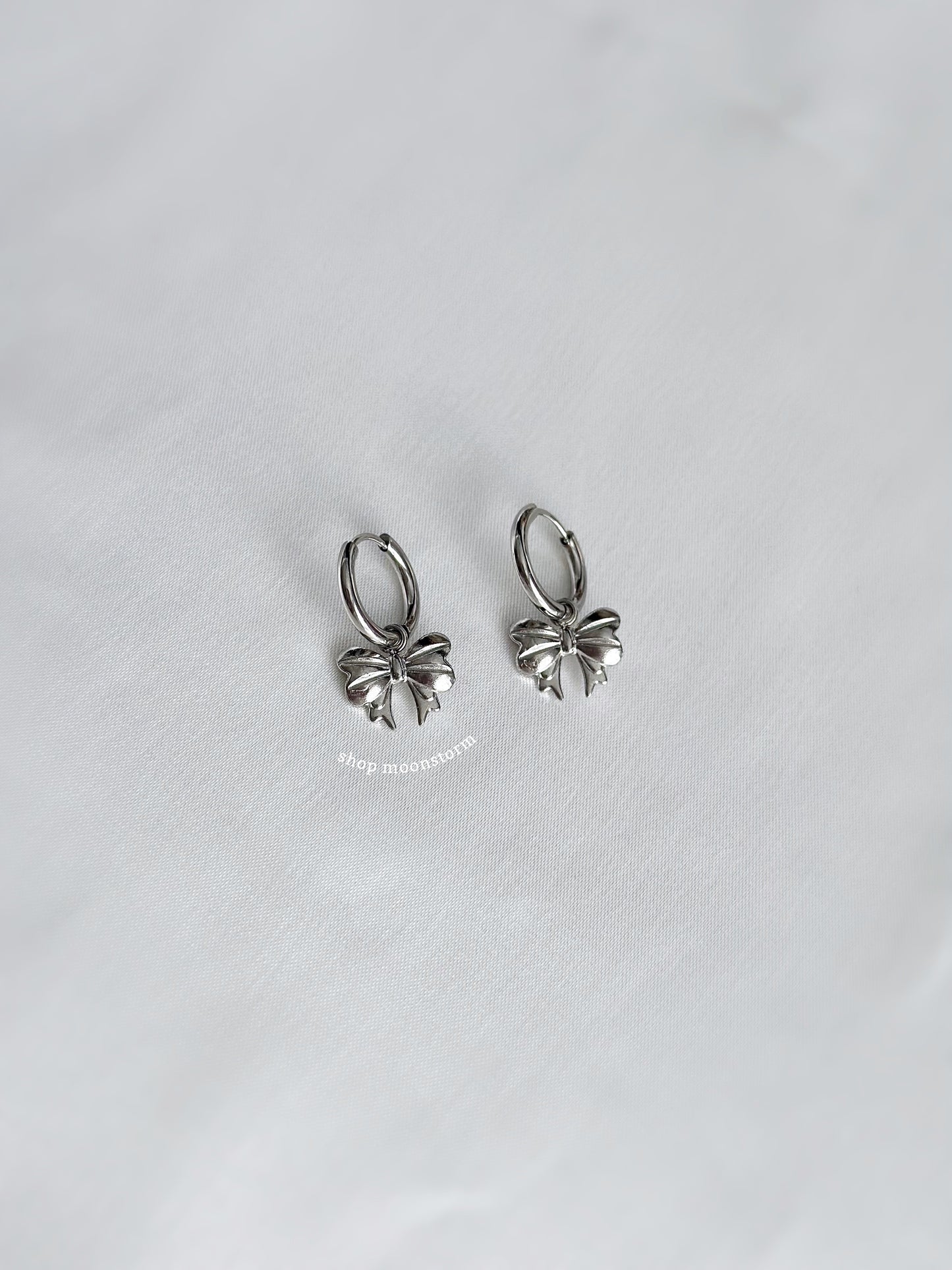Lux Ribbon Bow Hoop Earrings (Silver Version)