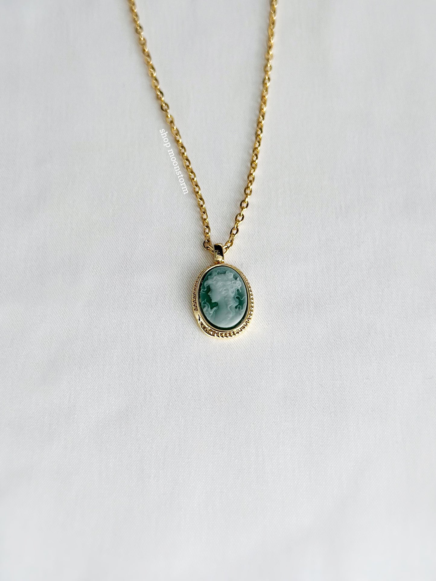 Victorian Green Cameo Necklace