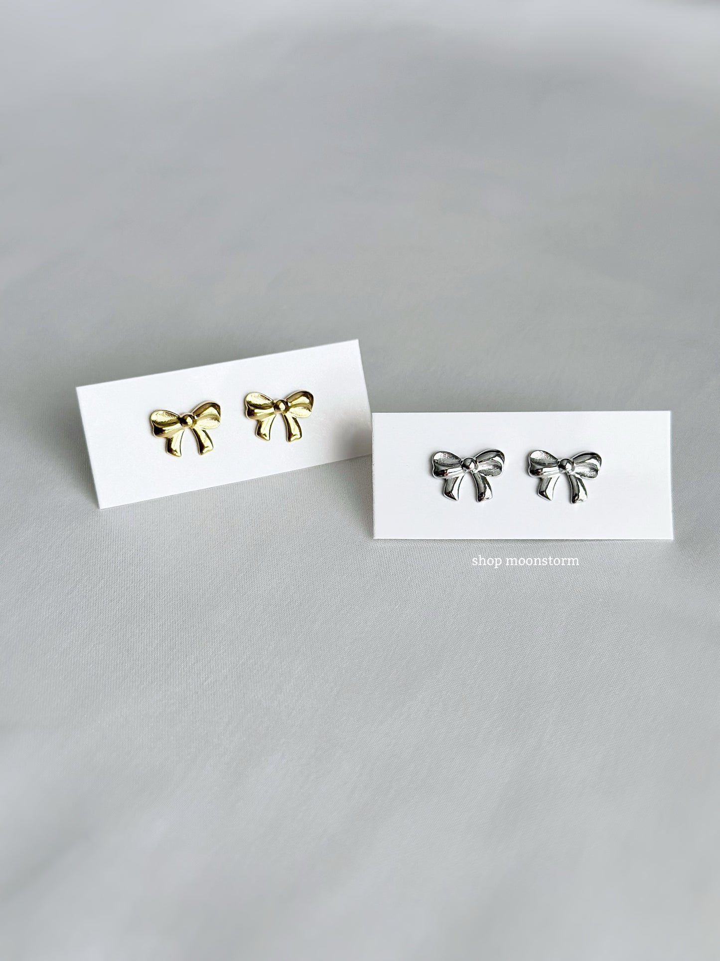 Silver Ribbon Bow Stud Earrings