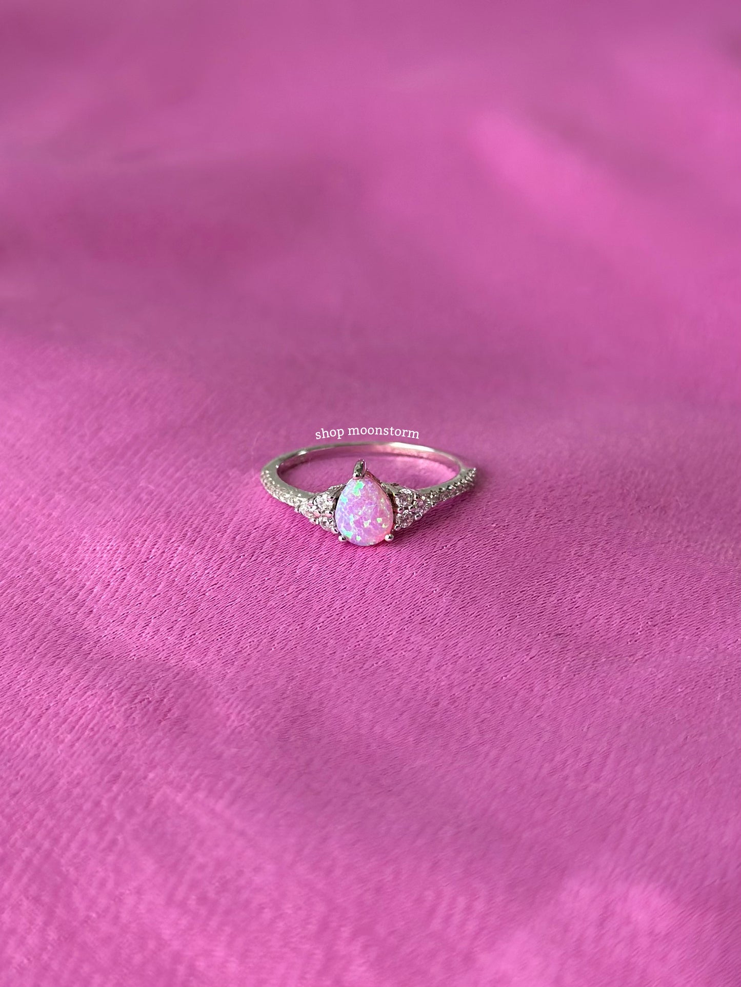 Iridescent Pink Teardrop Opal Ring