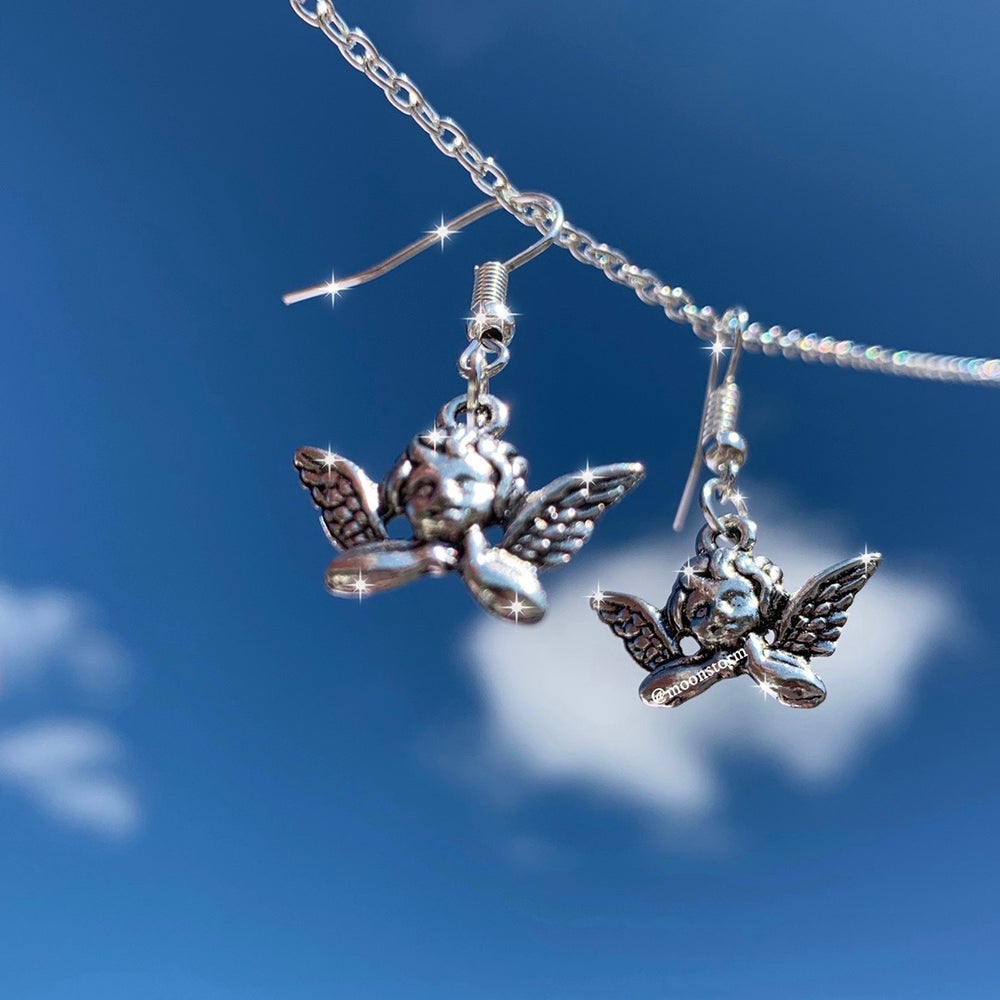 Silver Baby Angel Earrings