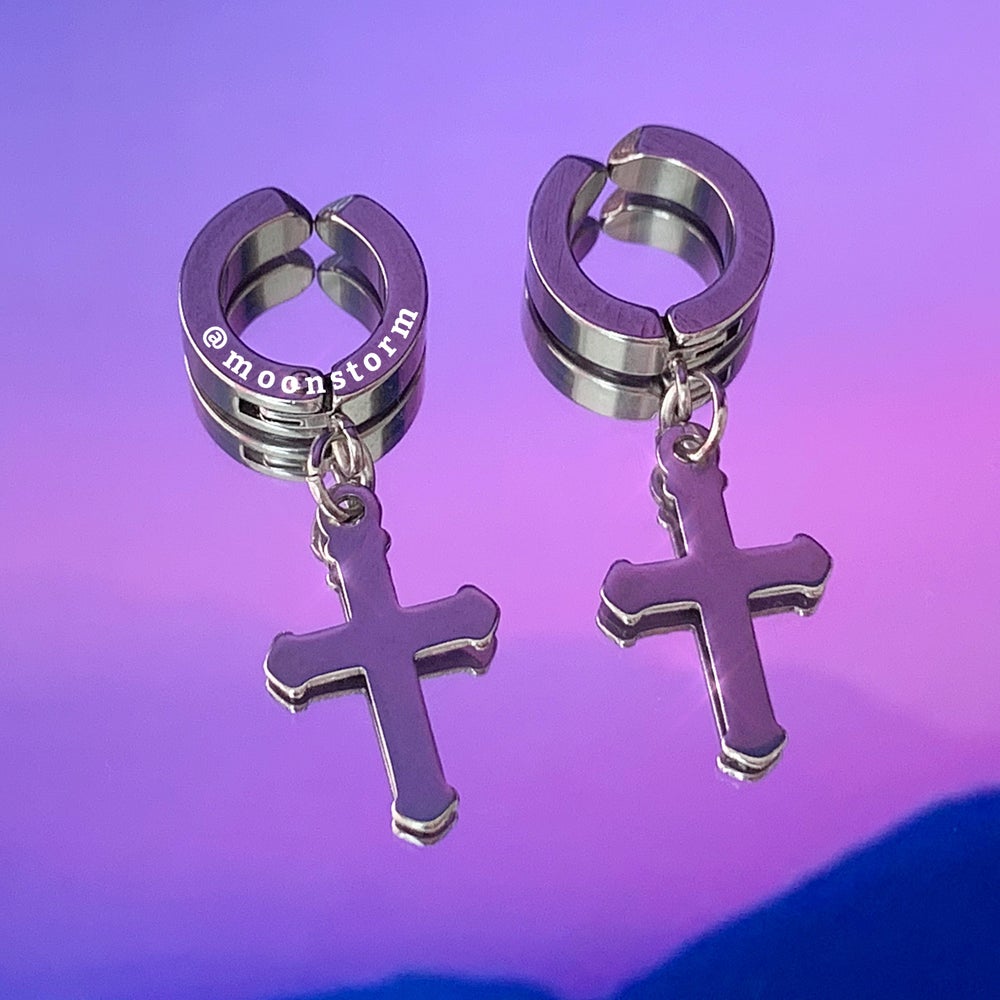 Silver Cross Hoop Earrings