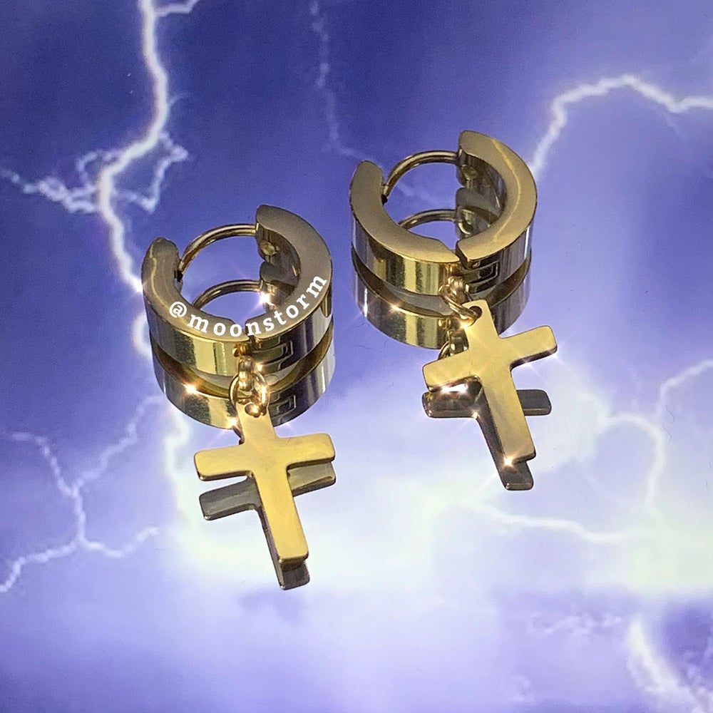 Gold Cross Hoop Earrings
