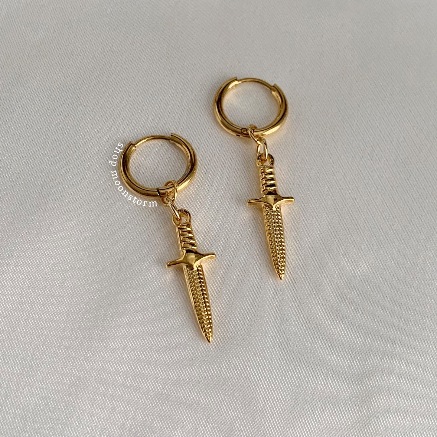 Gold Dagger Hoop Earrings