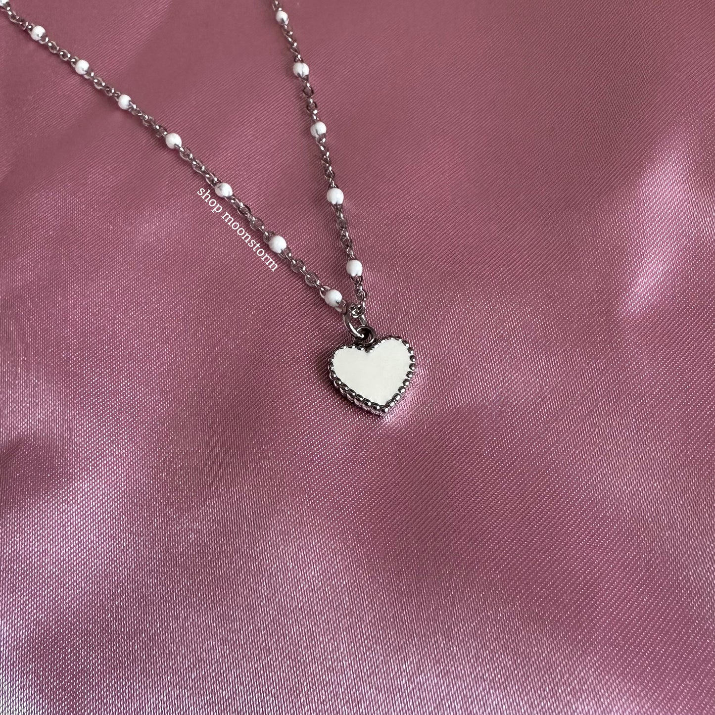 White Heart Beaded Necklace