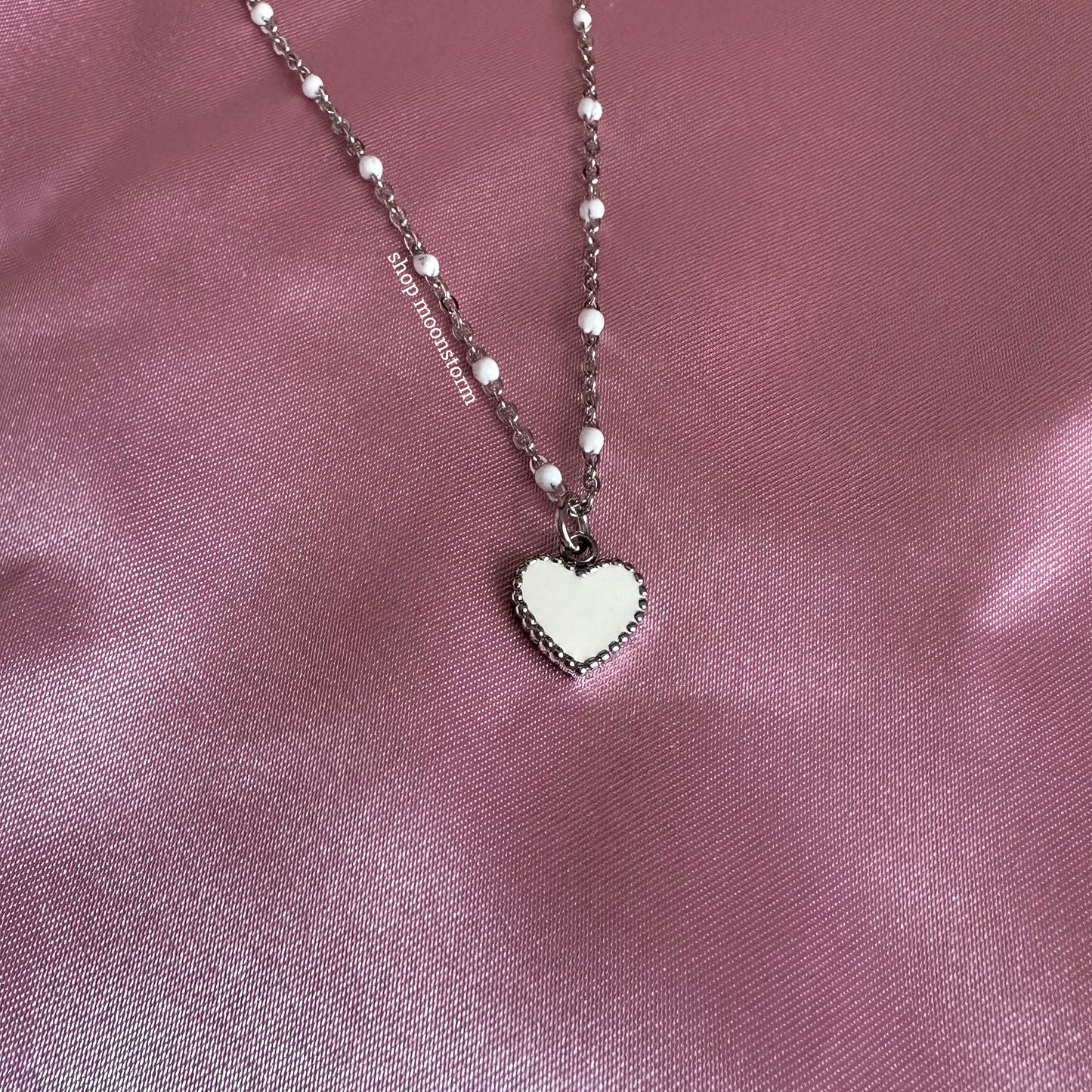 White Heart Beaded Necklace