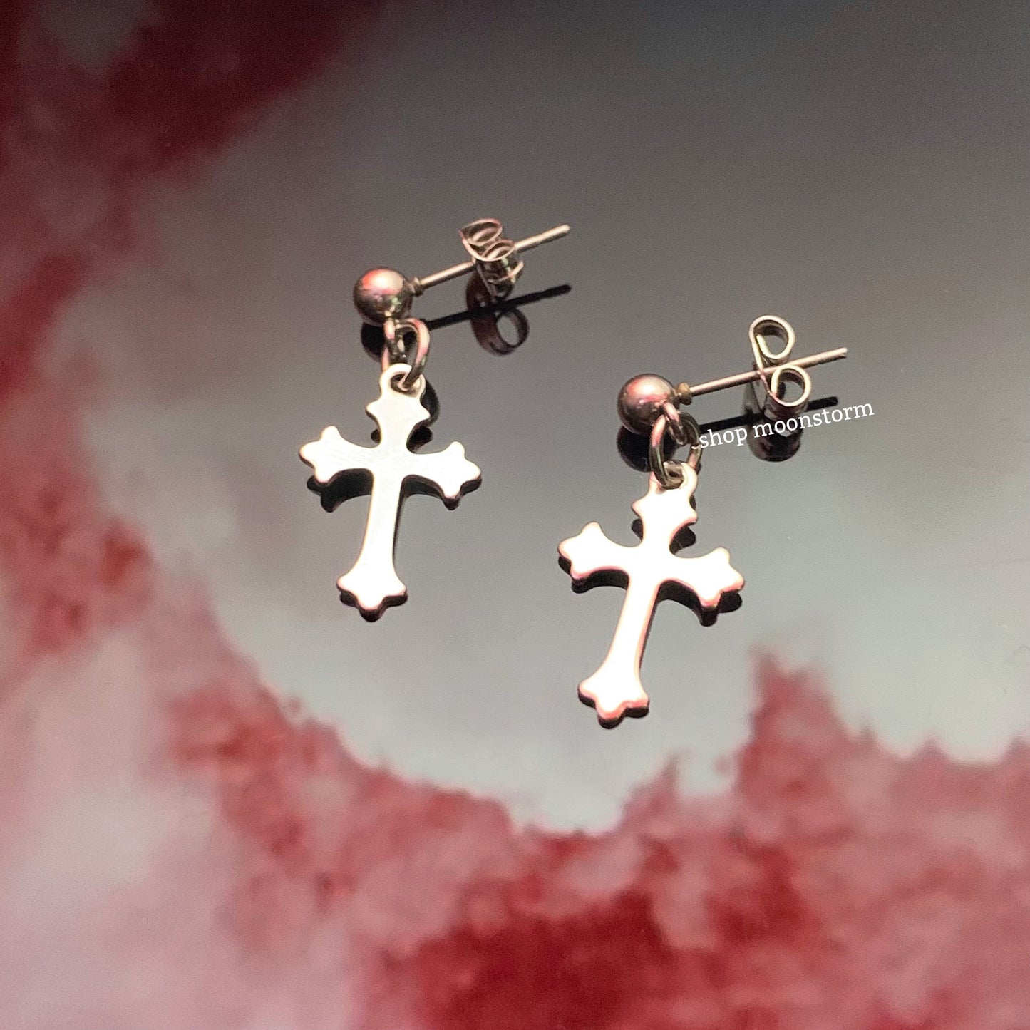 Goth Cross Stud Earrings