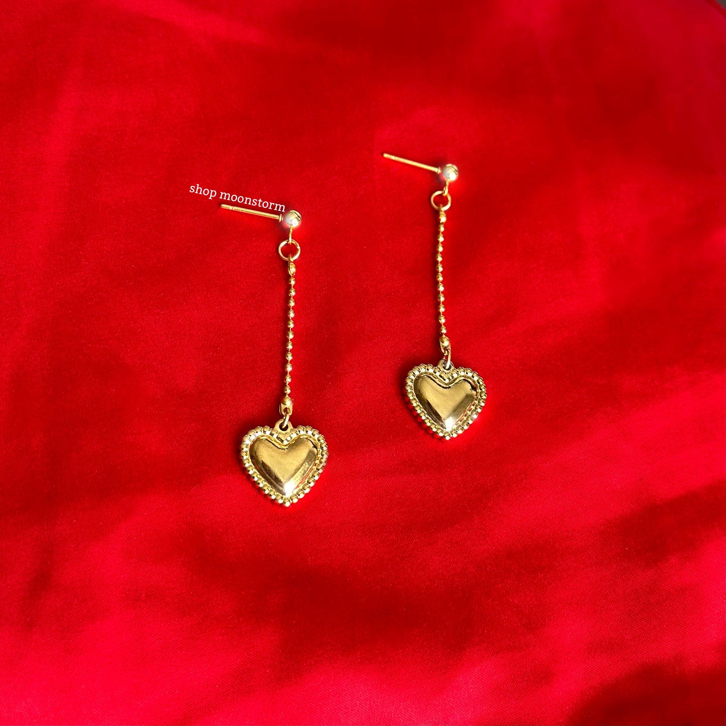Vintage Gold Heart Drop Stud Earrings