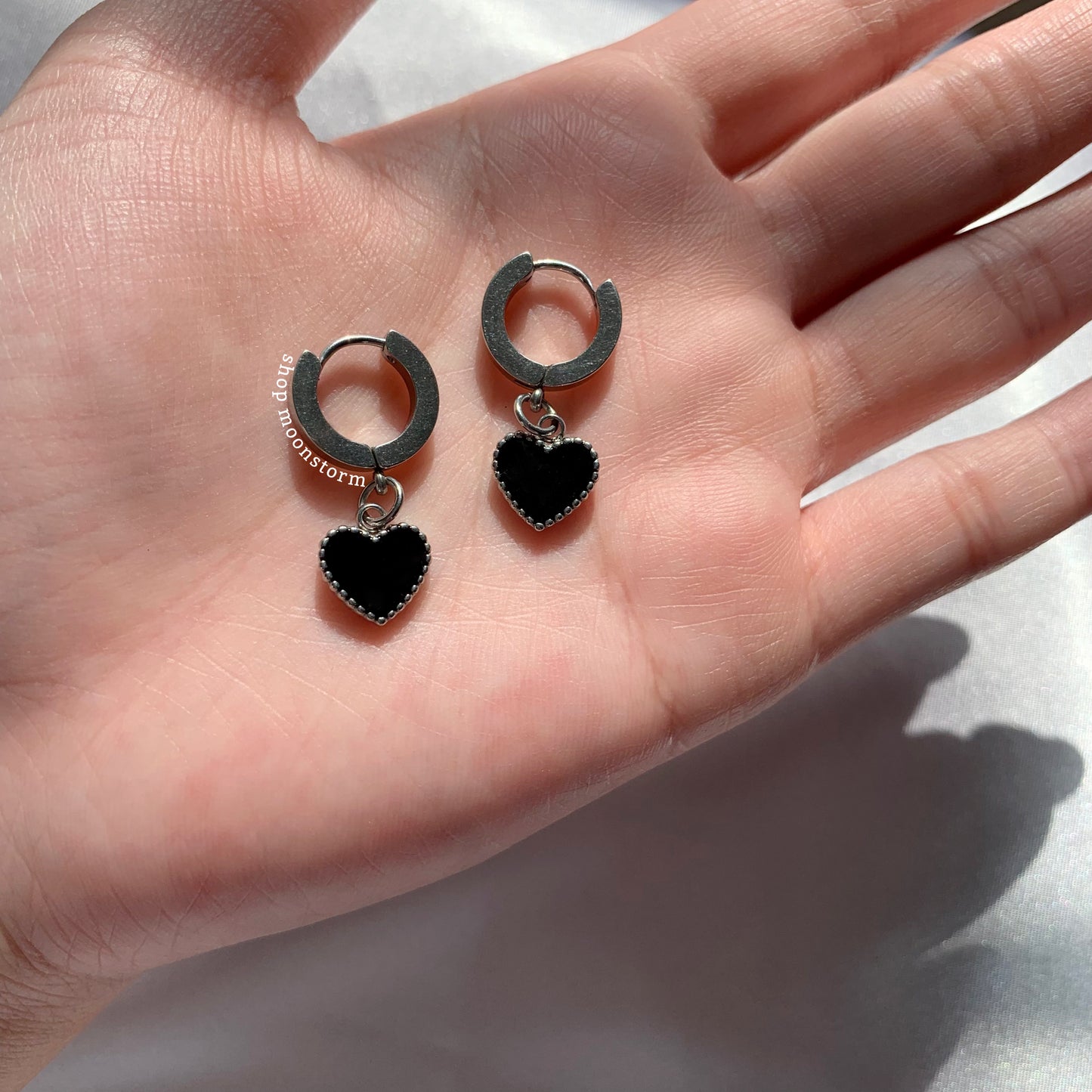 Black Heart Hoop Earrings