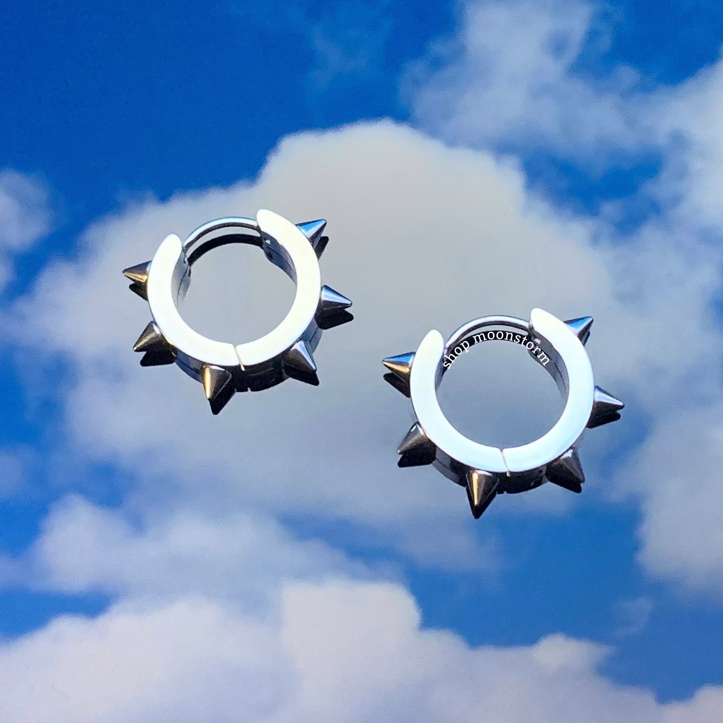 Silver Spike Medium Hoop Earrings