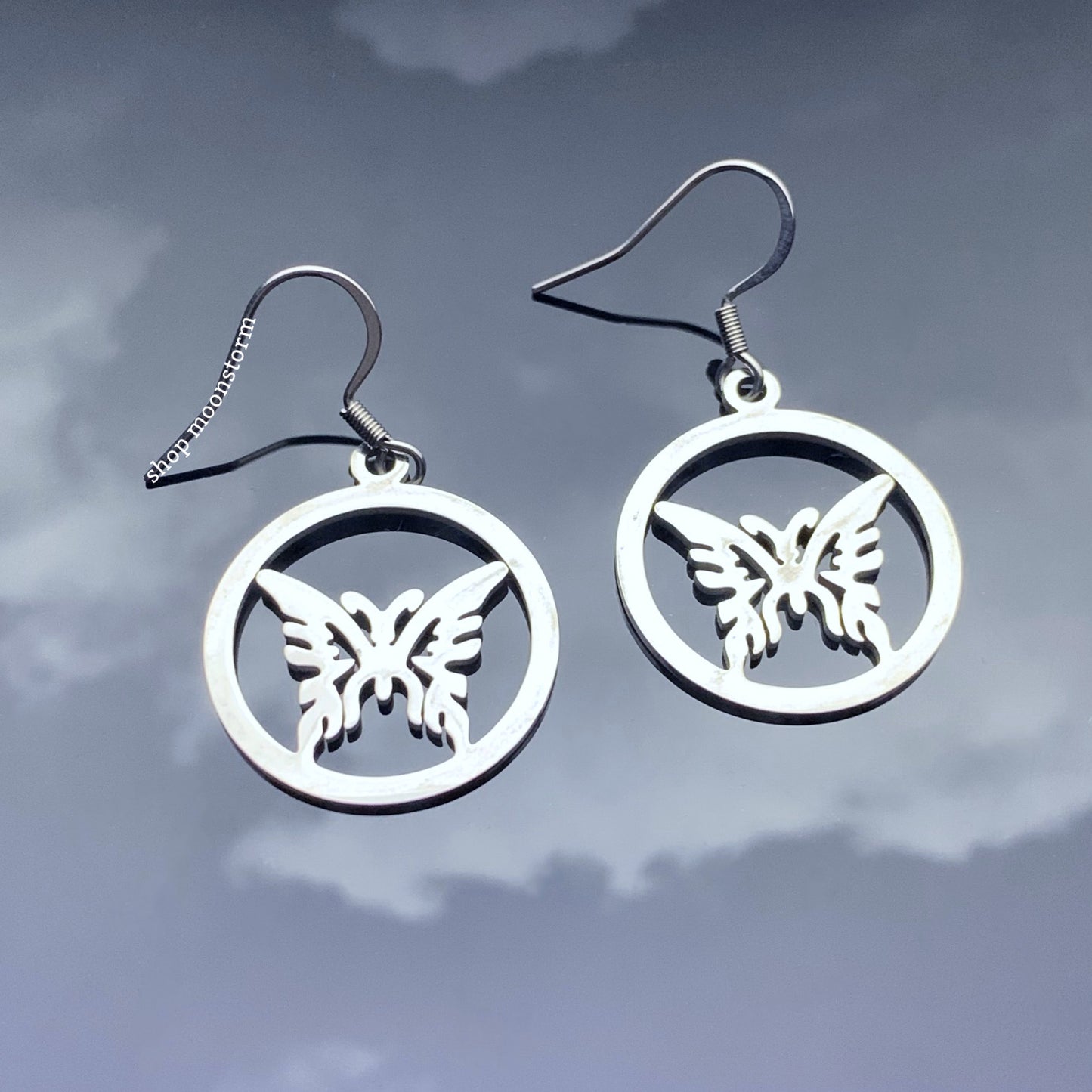 Silver Trapped Butterfly Earrings