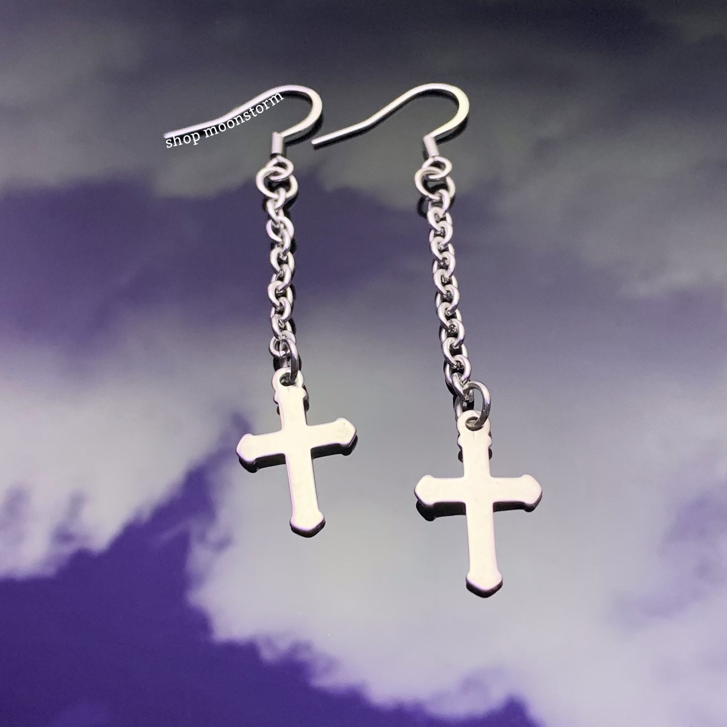 Silver Cross Drop Earrings