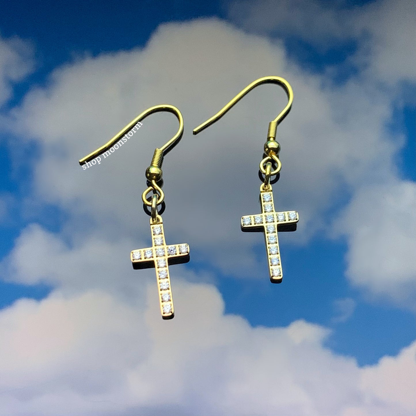 CZ Gold Cross Earrings