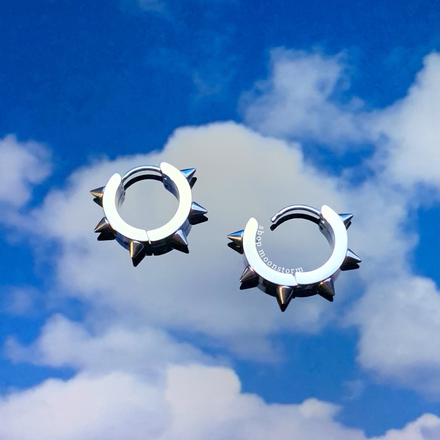 Silver Spike Medium Hoop Earrings
