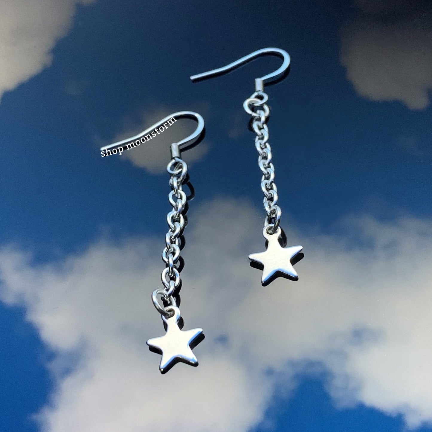 Silver Star Drop Earrings