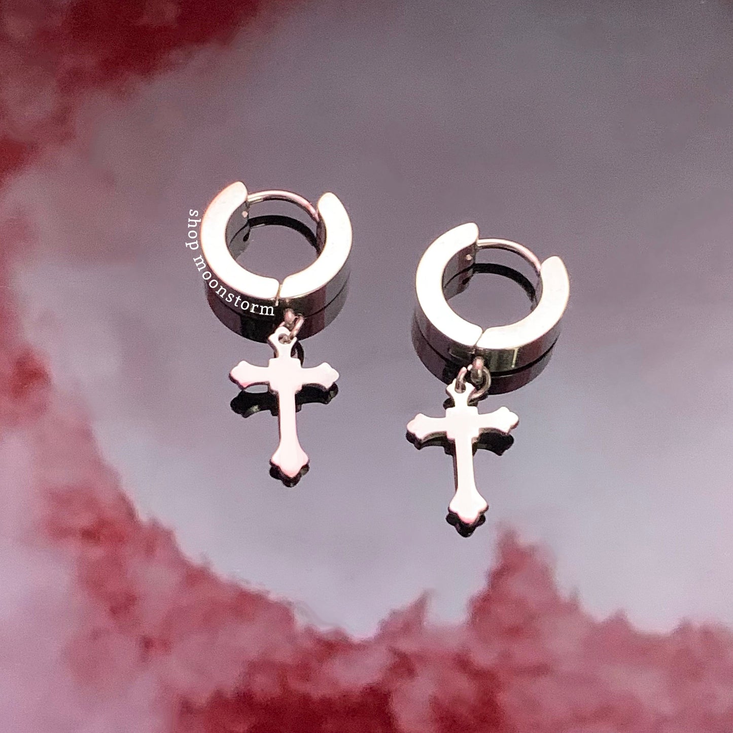 Silver Cross Hoop Earrings II