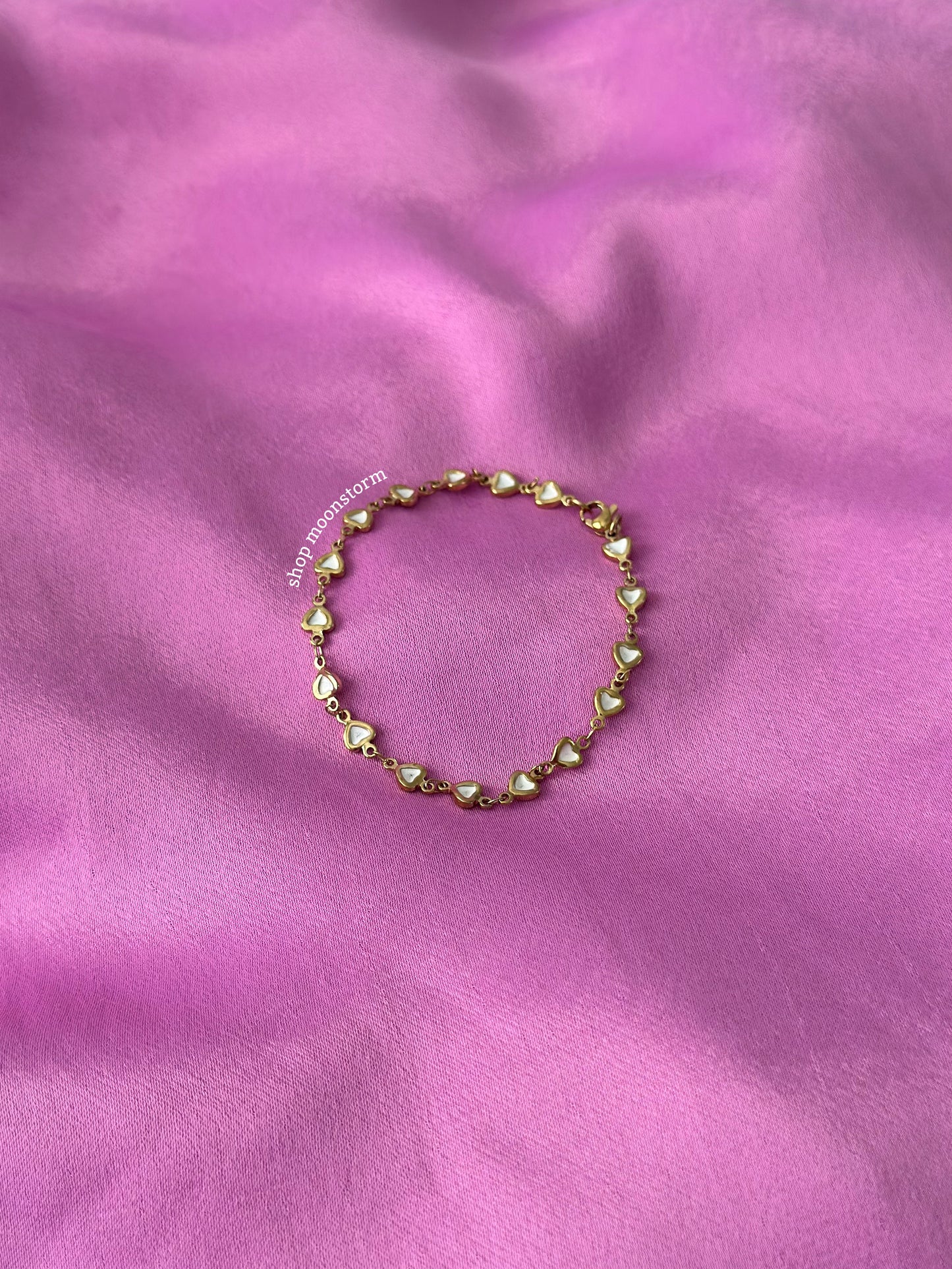 Gold & White Heart Bracelet