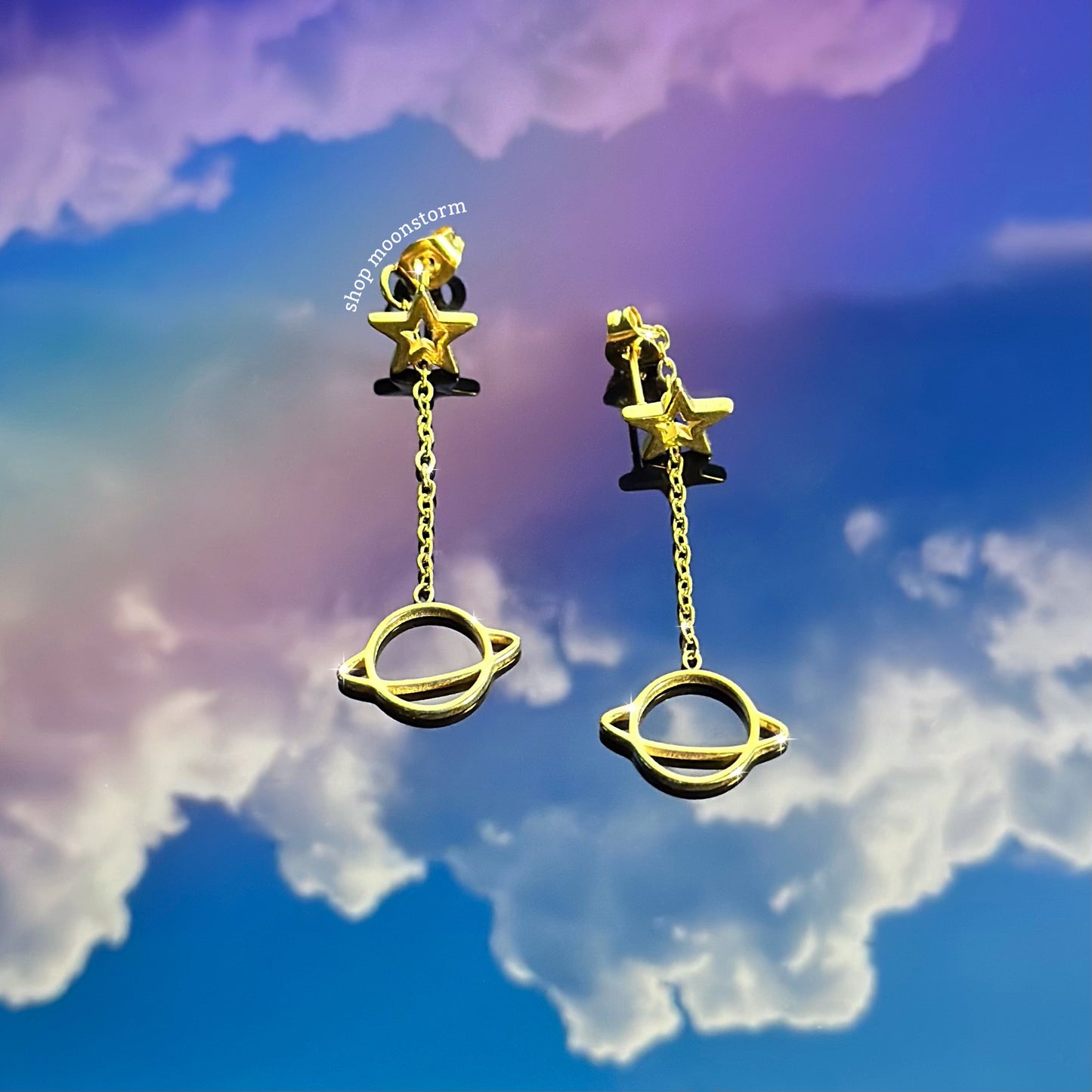 Gold Star & Planet Drop Earrings