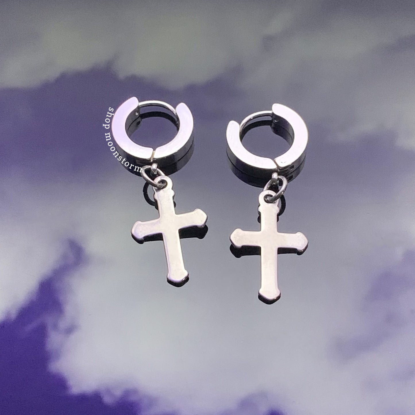 Silver Cross Hoop Earrings