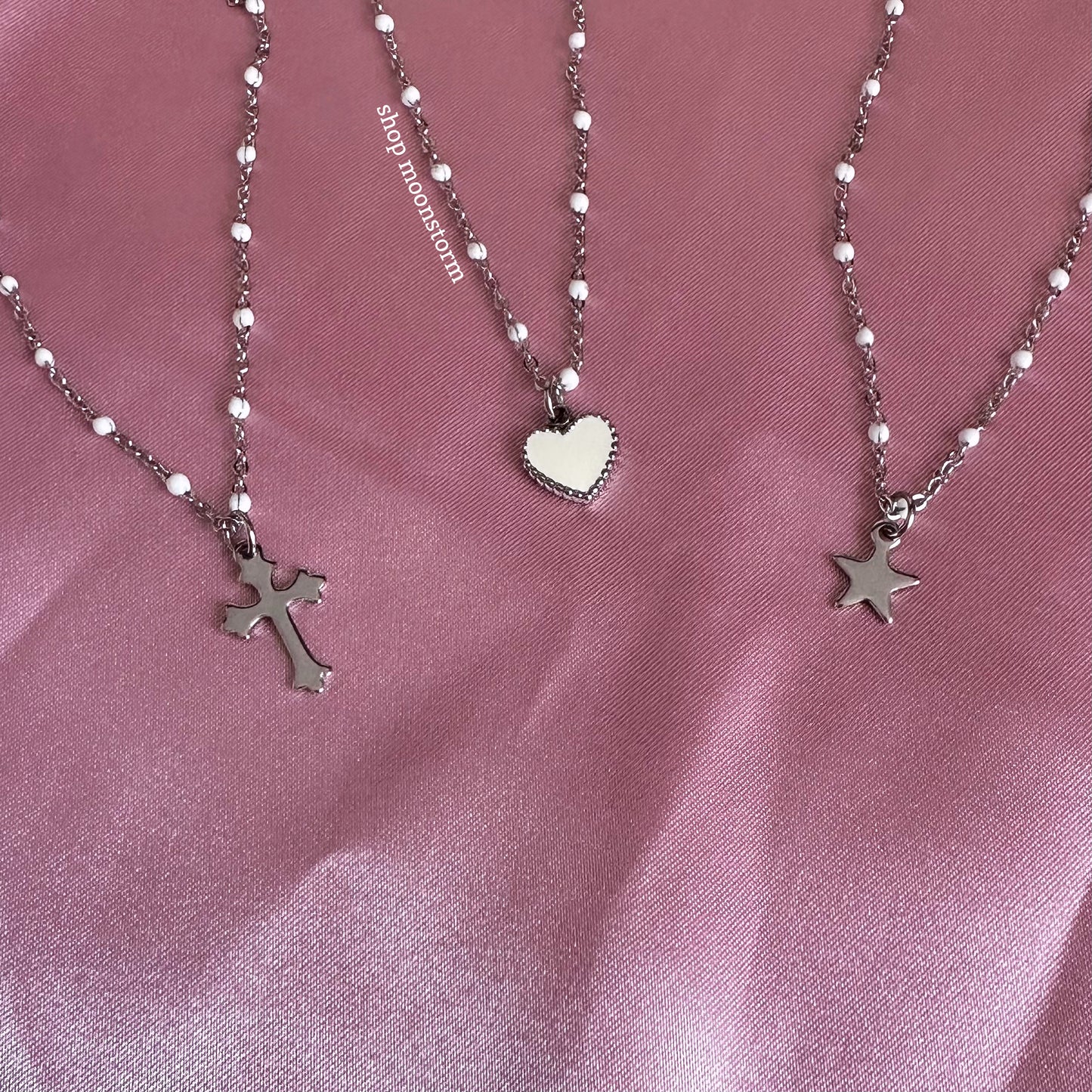 White Heart Beaded Necklace