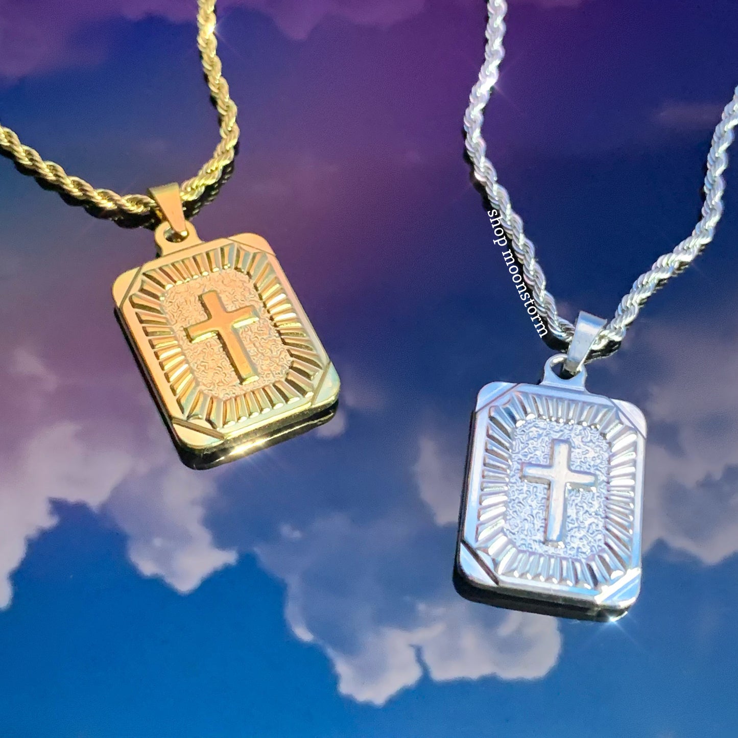 Gold Rectangle Cross Necklace