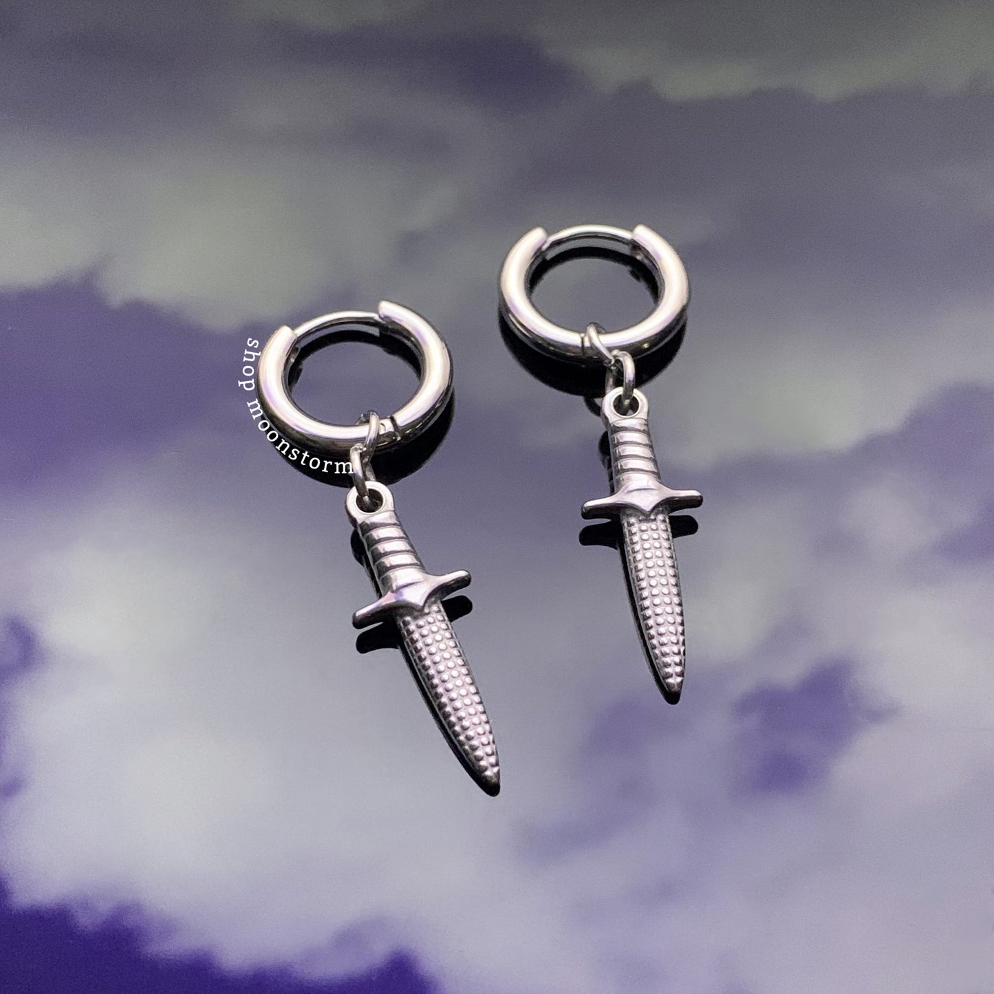 Silver Dagger Hoop Earrings