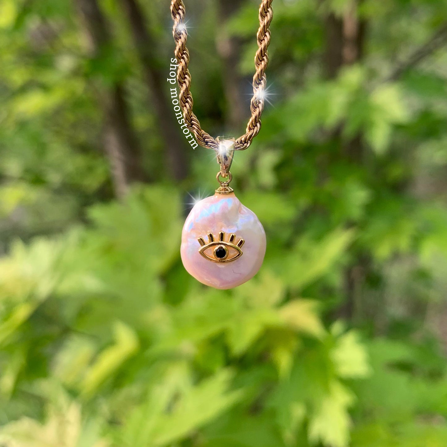 Gold Evil Eye Freshwater Pearl Necklace