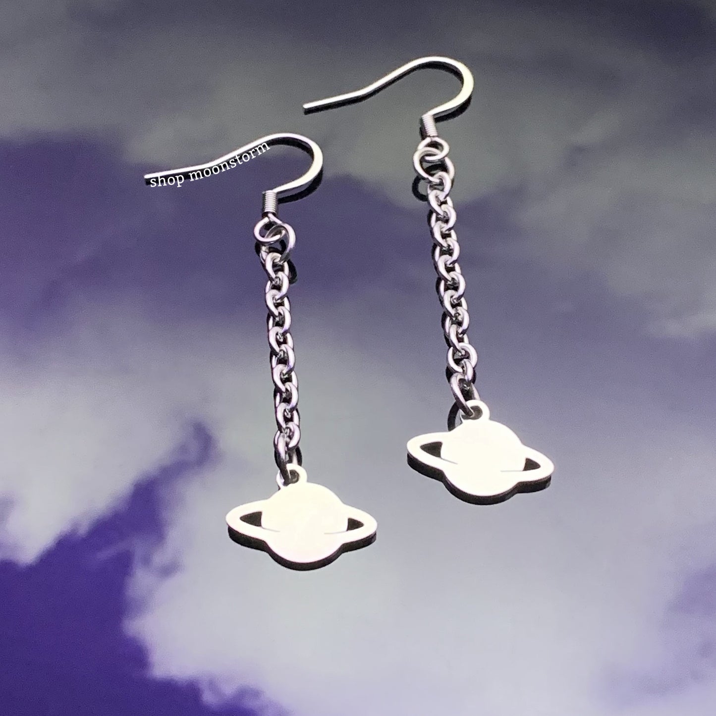 Silver Saturn Drop Earrings