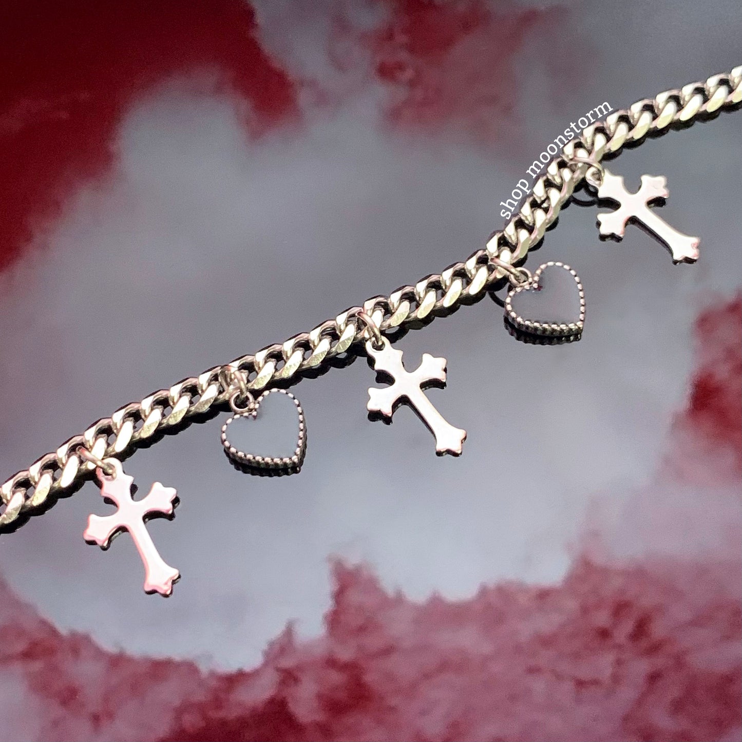 Black Heart & Cross Charm Necklace