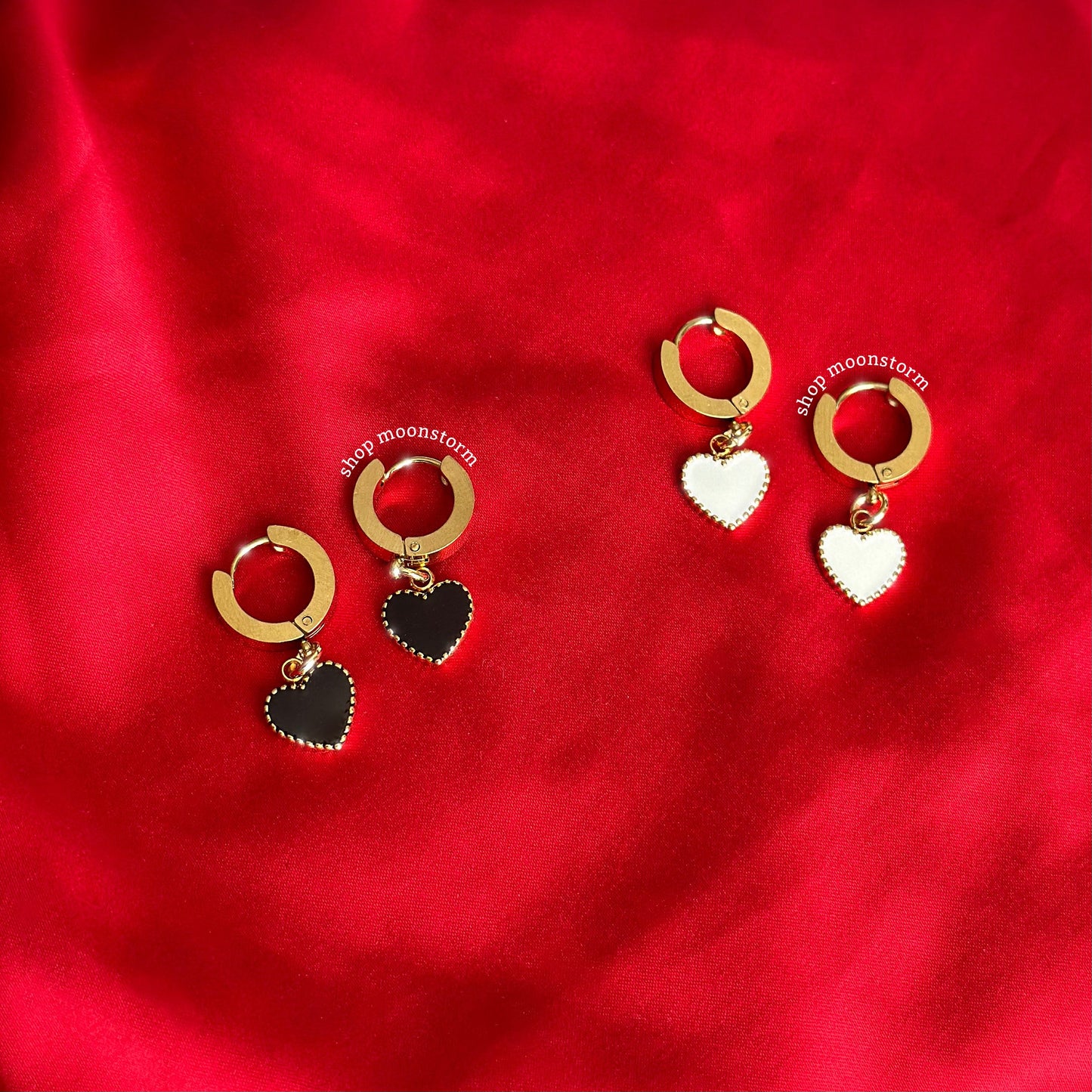 White Heart Hoop Earrings (Gold Version)