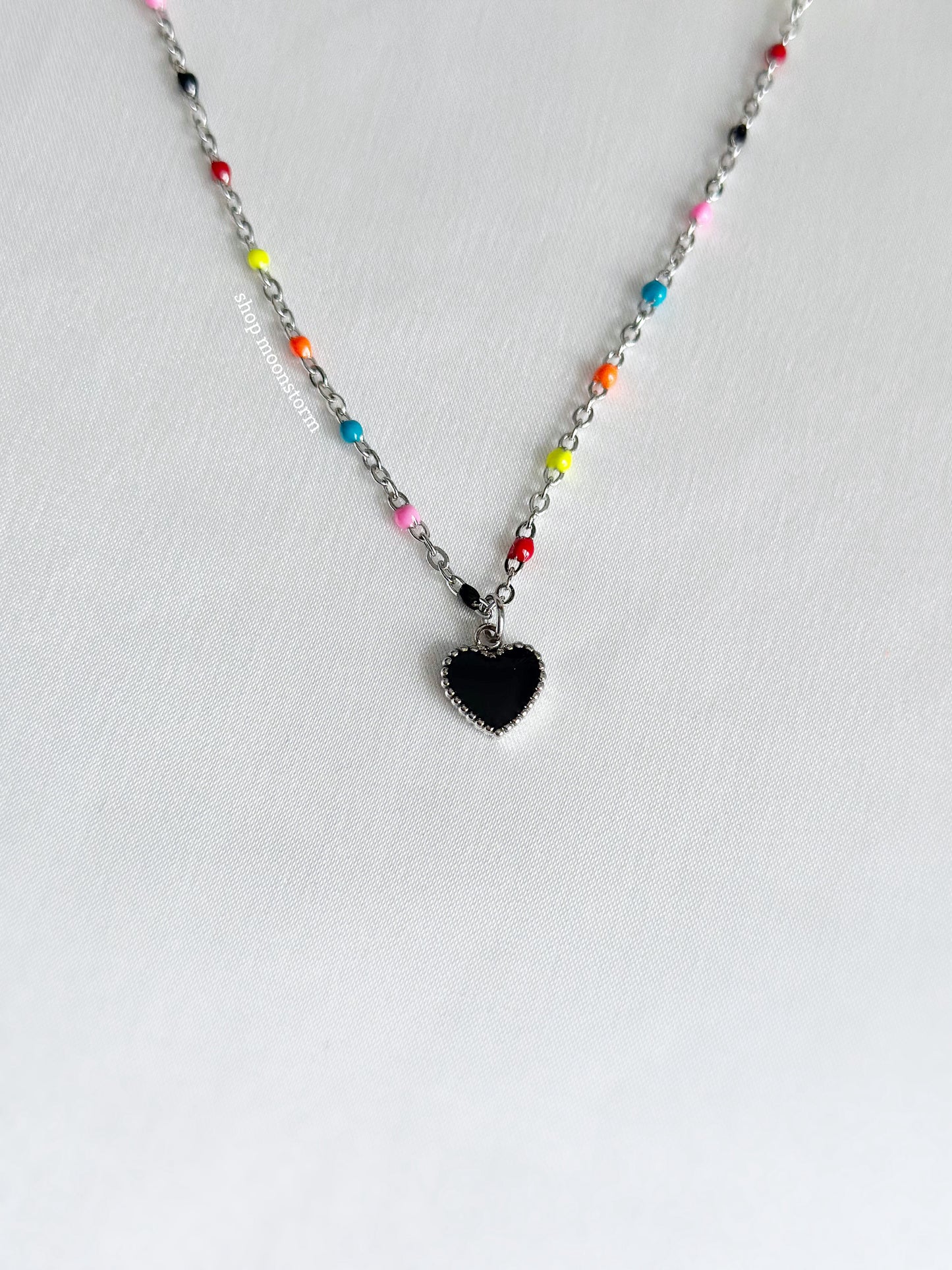 Rainbow Beaded Black Heart Necklace (Limited Edition)