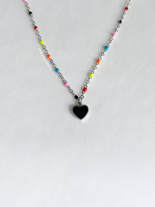 Rainbow Beaded Black Heart Necklace (Limited Edition)